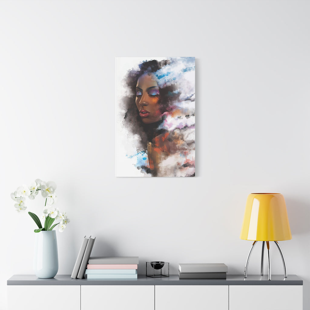 Abstract Portrait Canvas Wall Art — Colorful Afrocentric Woman Matte Stretched Canvas