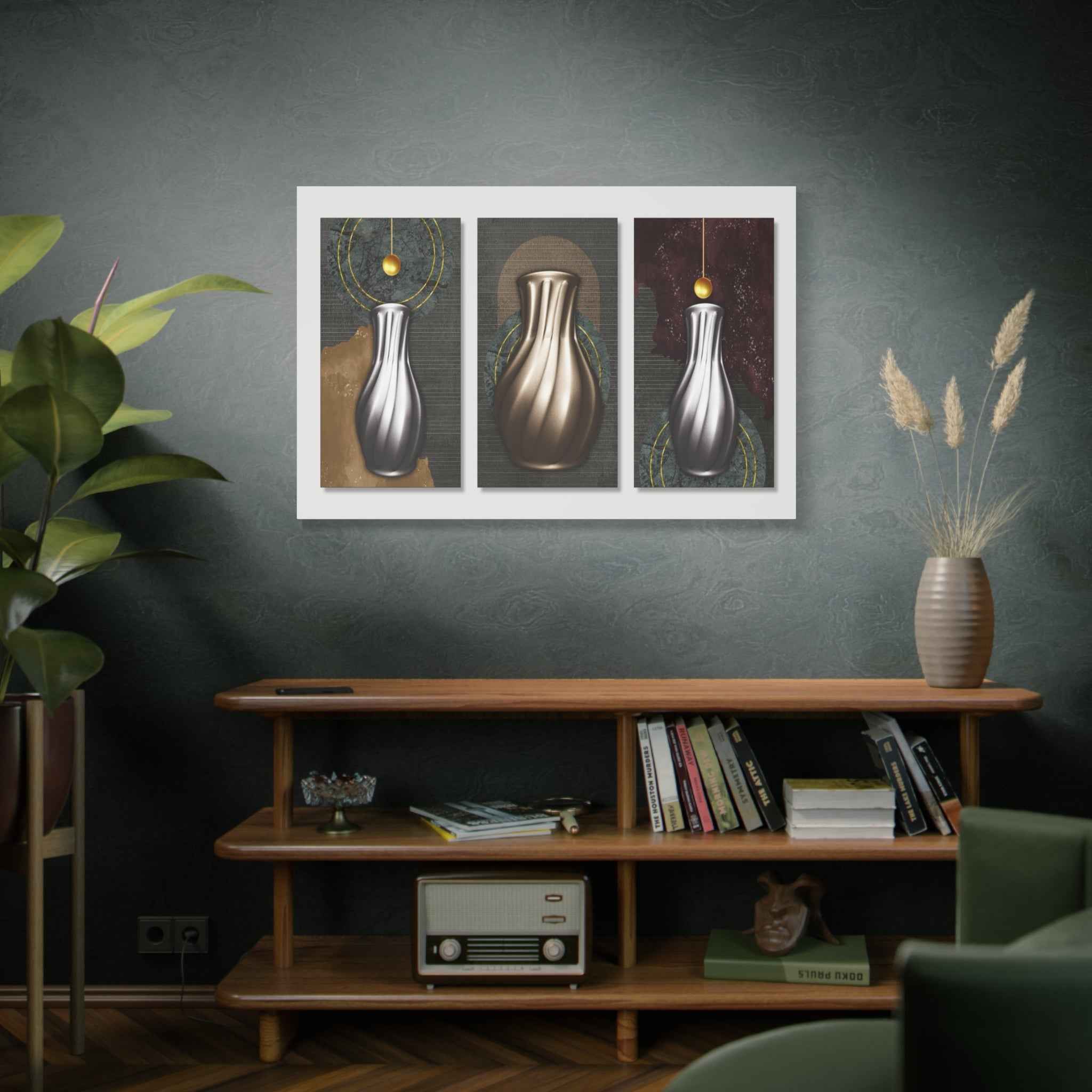 Modern Abstract Vase Triptych Canvas Wall Art – Luxury Geometric Wall Decor