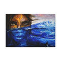 Blue Veil Portrait Matte Canvas Print — Abstract Woman Face Wall Art 
