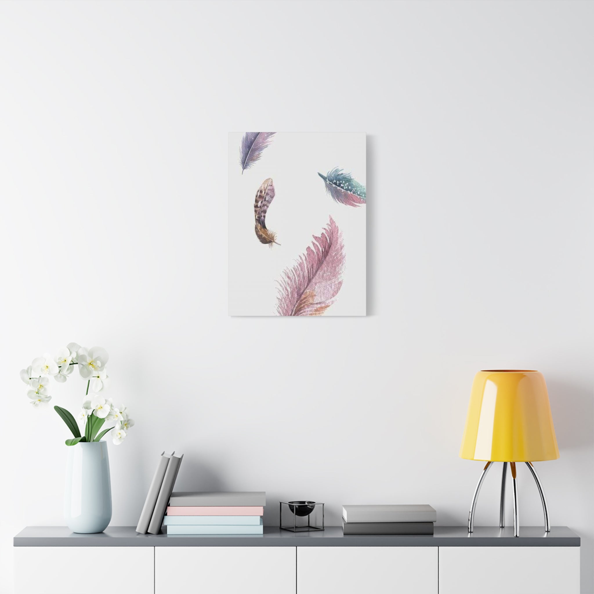 Soft Watercolor Feathers Canvas Wall Art - Stretched 1.25" Matte Design - TheKaraHan
