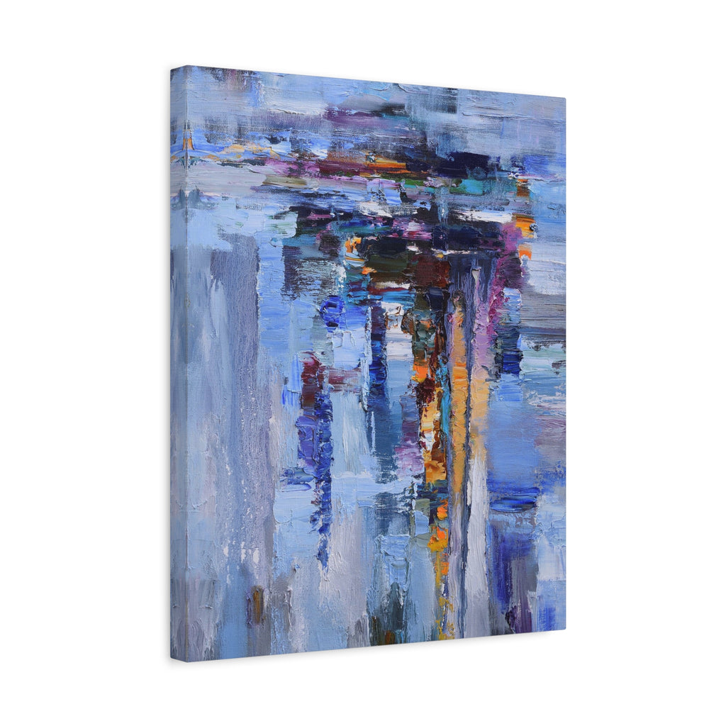 Abstract Blue Cityscape Canvas Print – Modern Stretched Matte Wall Art 