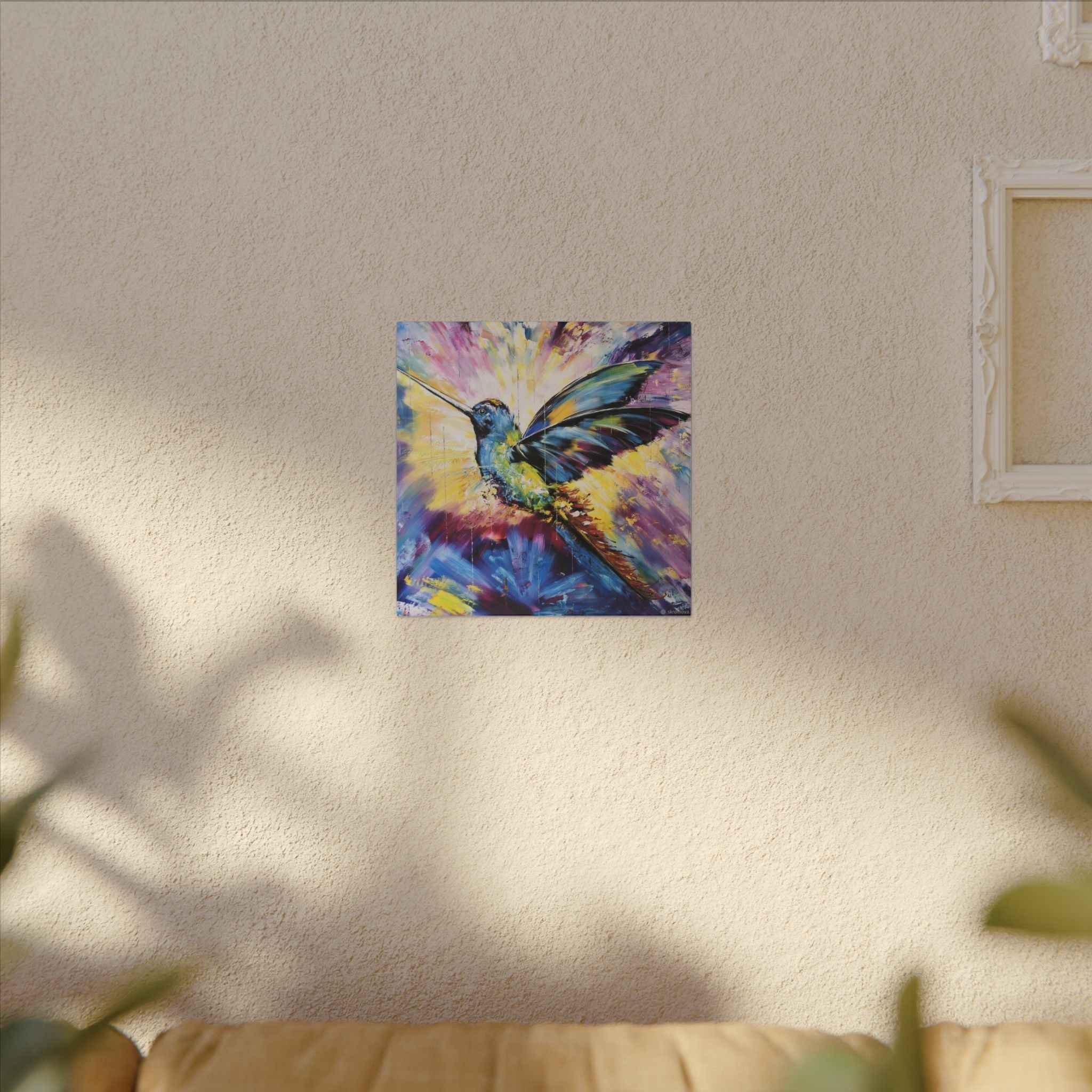 Vibrant Hummingbird Canvas Art - Colorful Abstract Bird Wall Decor (Matte Stretched) - TheKaraHan