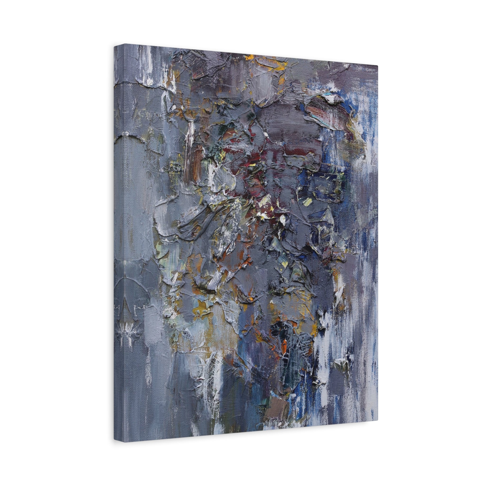 Abstract Textured Canvas Wall Art — Moody Blue Grey Palette