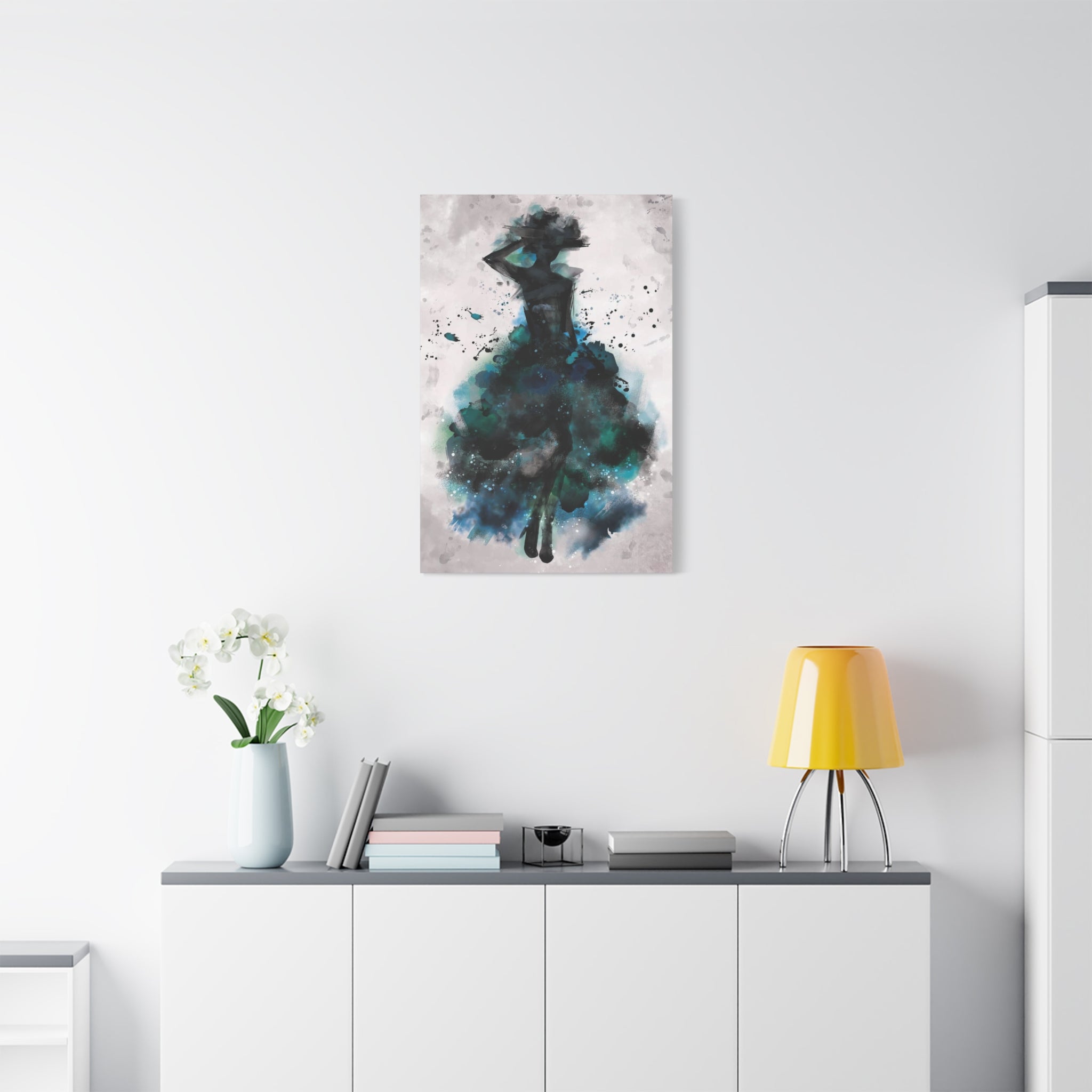 Teal Watercolor Ballerina Matte Canvas Print 