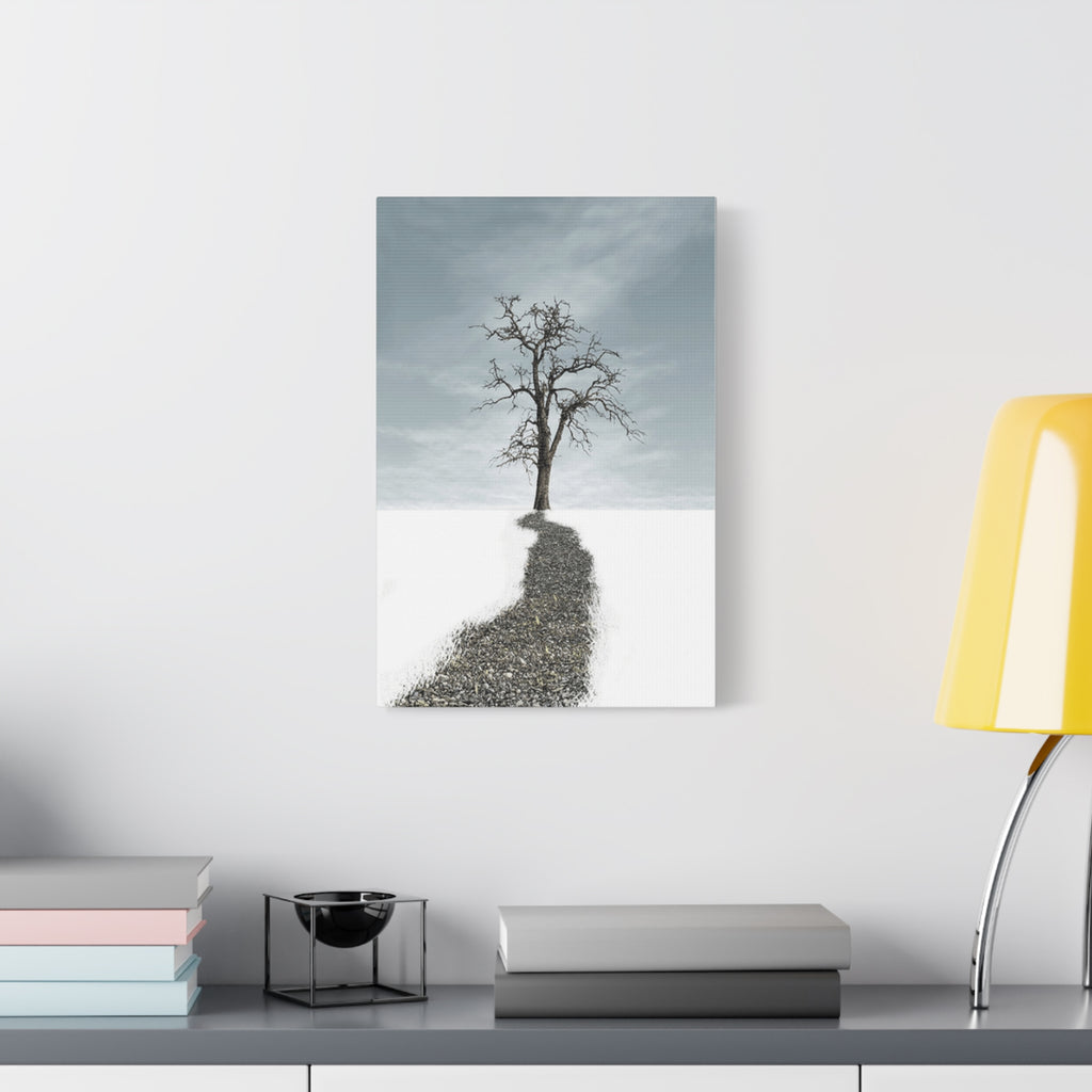Solitary Tree Path Canvas Print — Minimalist Winter Landscape Wall Art 