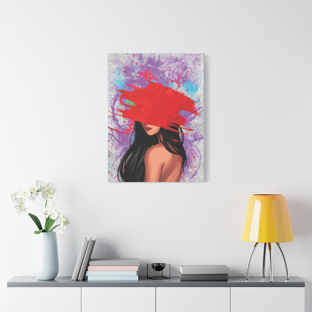 Abstract Red Brushstroke Woman — Matte Stretched Canvas Wall Art 