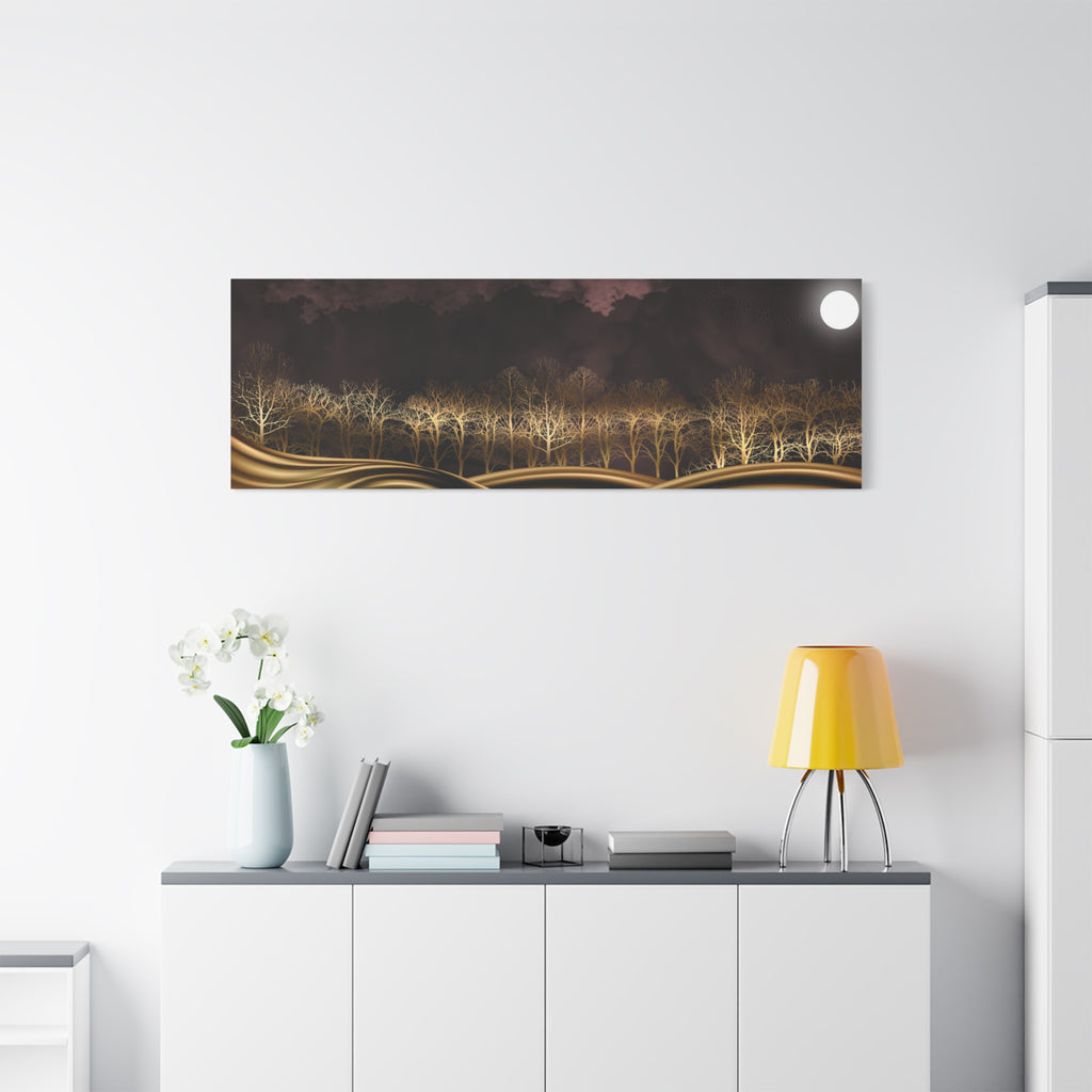 Moonlit Gold Forest — Matte Stretched Canvas Wall Art
