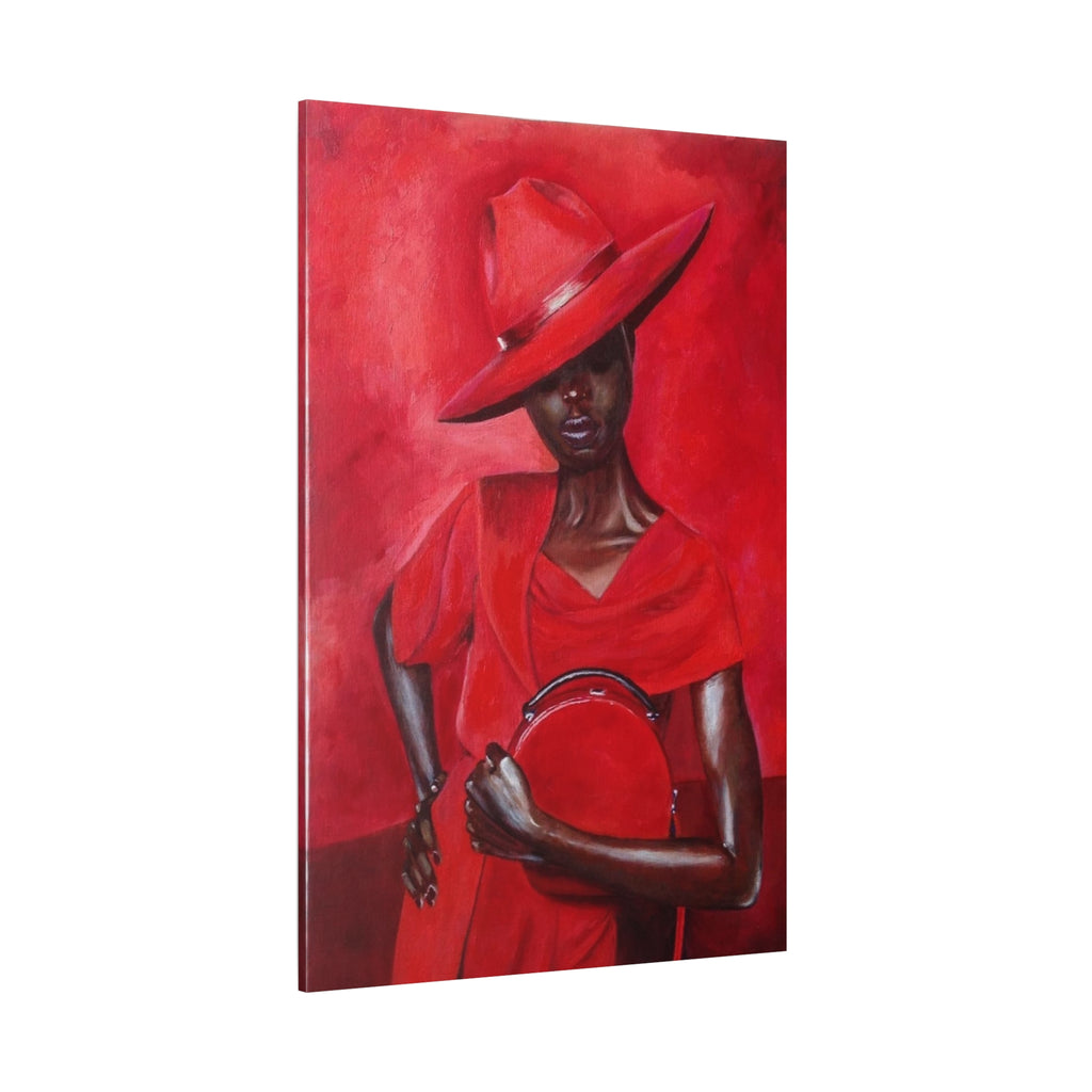 Elegant Red Hat Lady Canvas Print — Fashion Portrait Matte Stretched Wall Art 