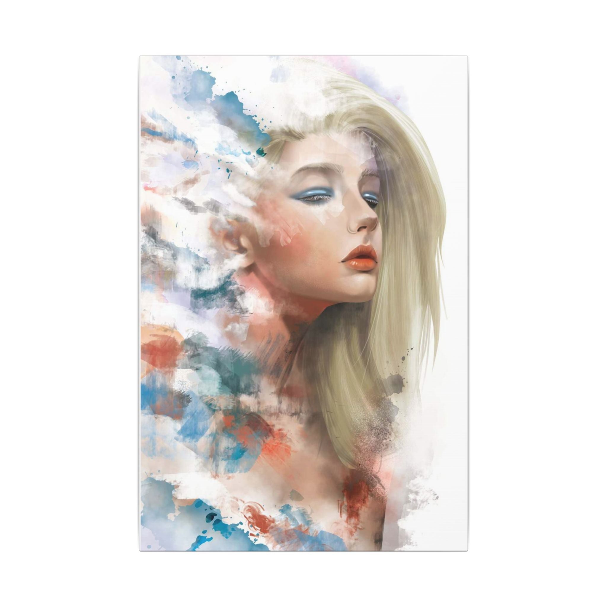 Watercolor Portrait Canvas — Dreamy Female Face Wall Art, Matte Stretched Print 