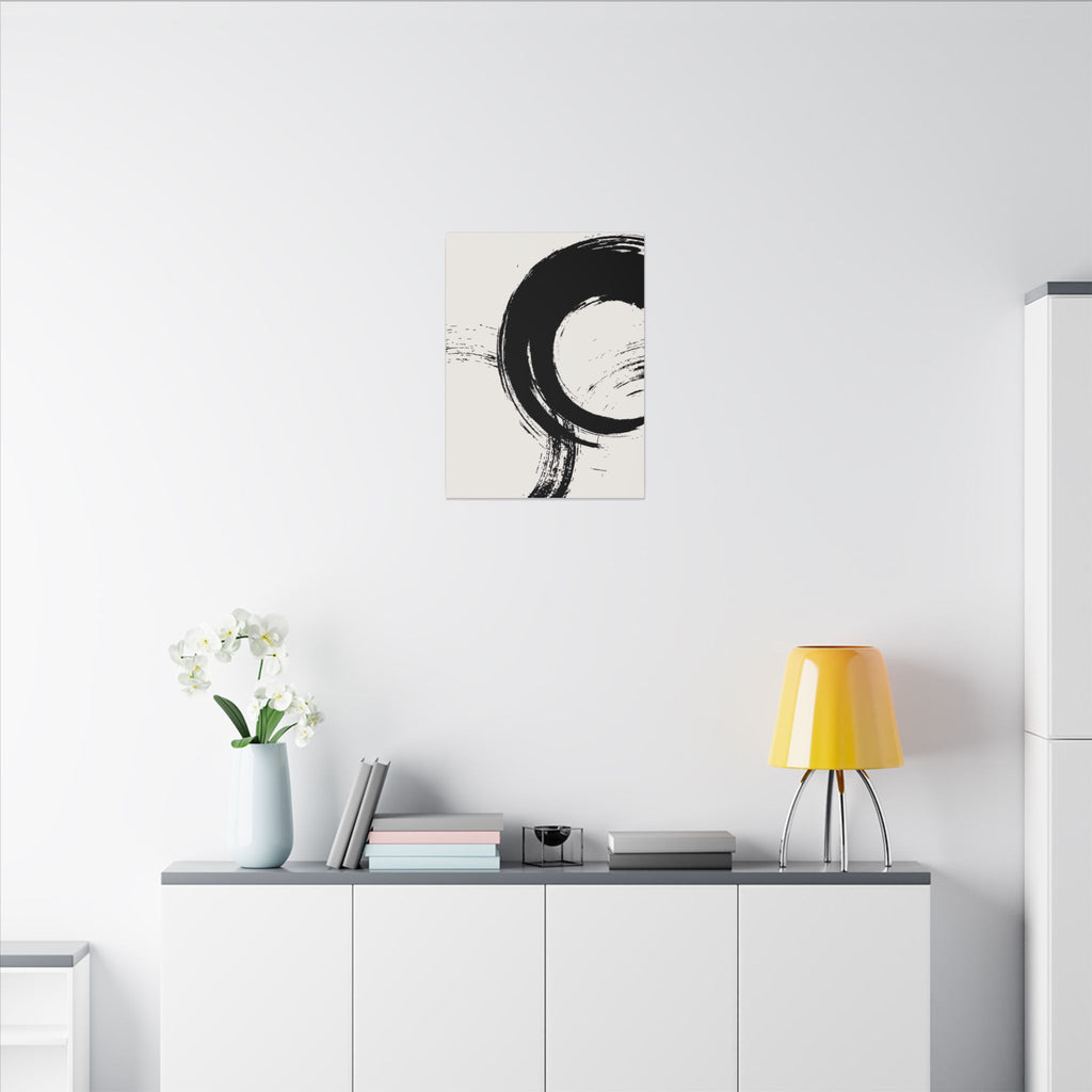 Zen Brushstroke Canvas Wall Art — Minimal Black Circle Abstract