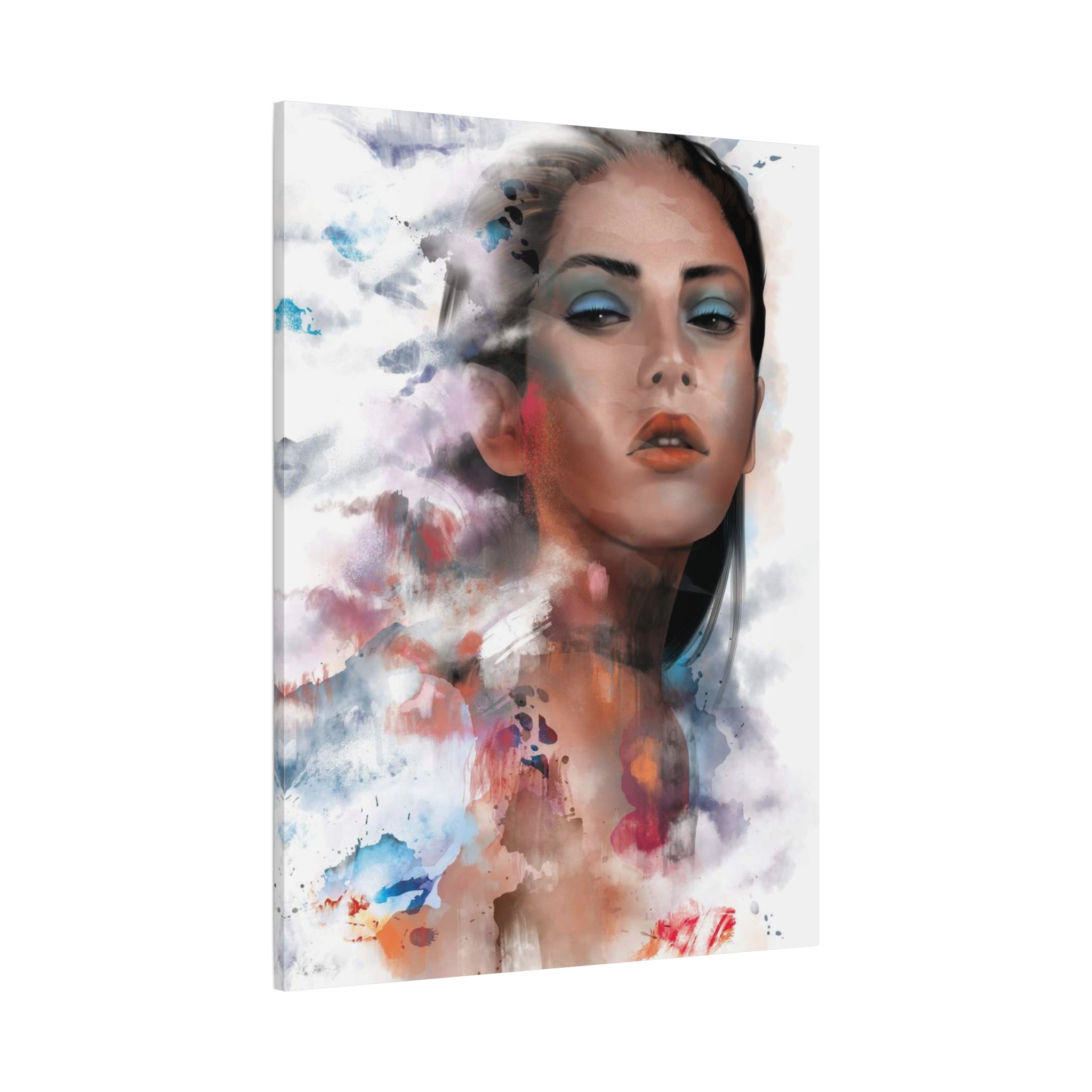 Watercolor Portrait Canvas Print — Ethereal Female Face Matte Stretched Art