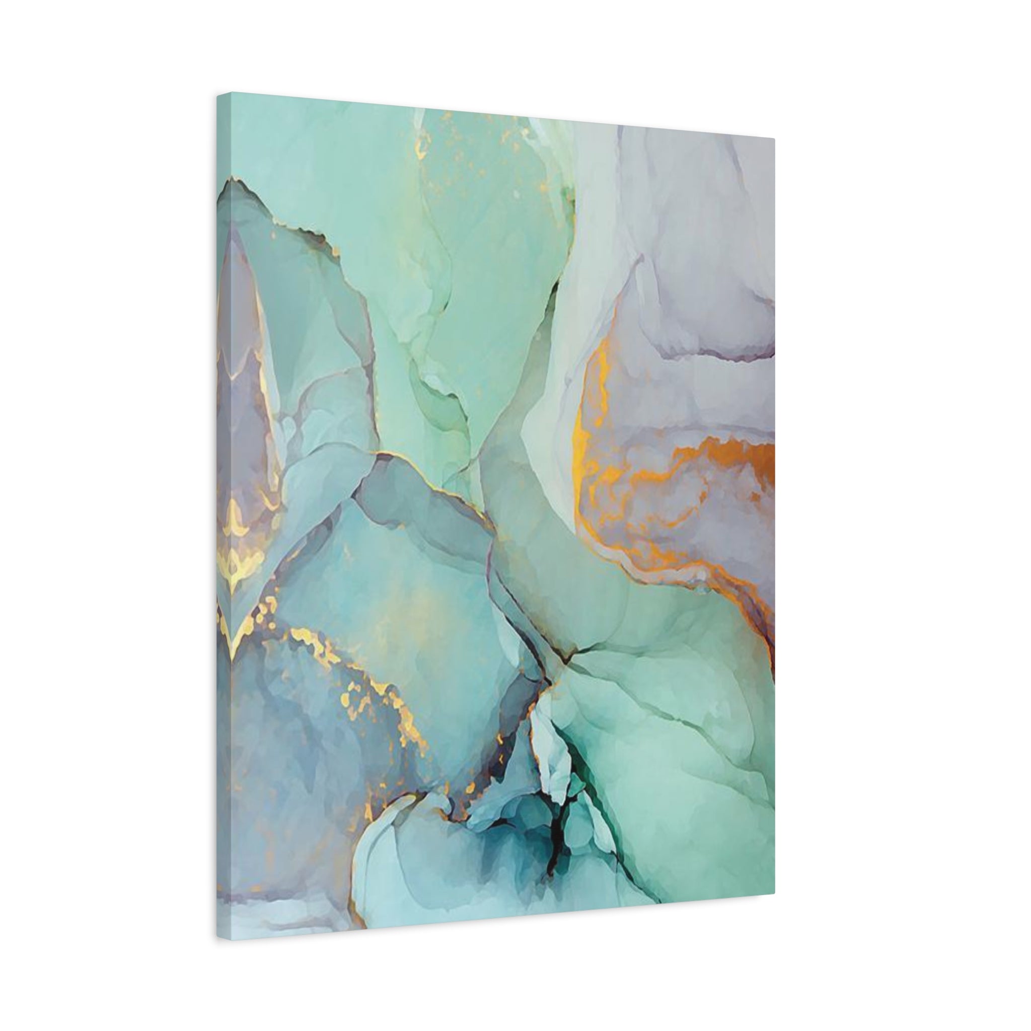 Aqua Marble Abstract Canvas Art — Matte Stretched Wall Print 