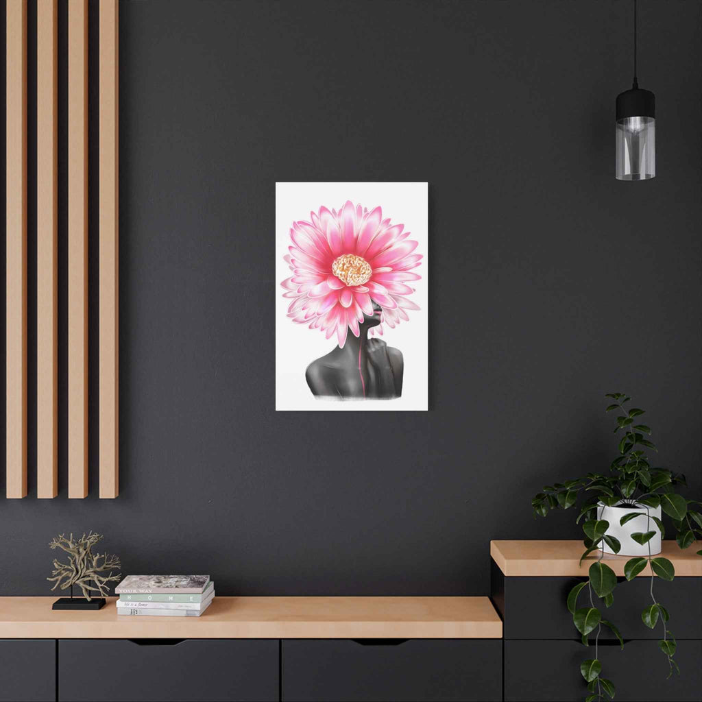 Pink Gerbera Floral Bust Wall Art Canvas – Minimalist Abstract Flower Portrait