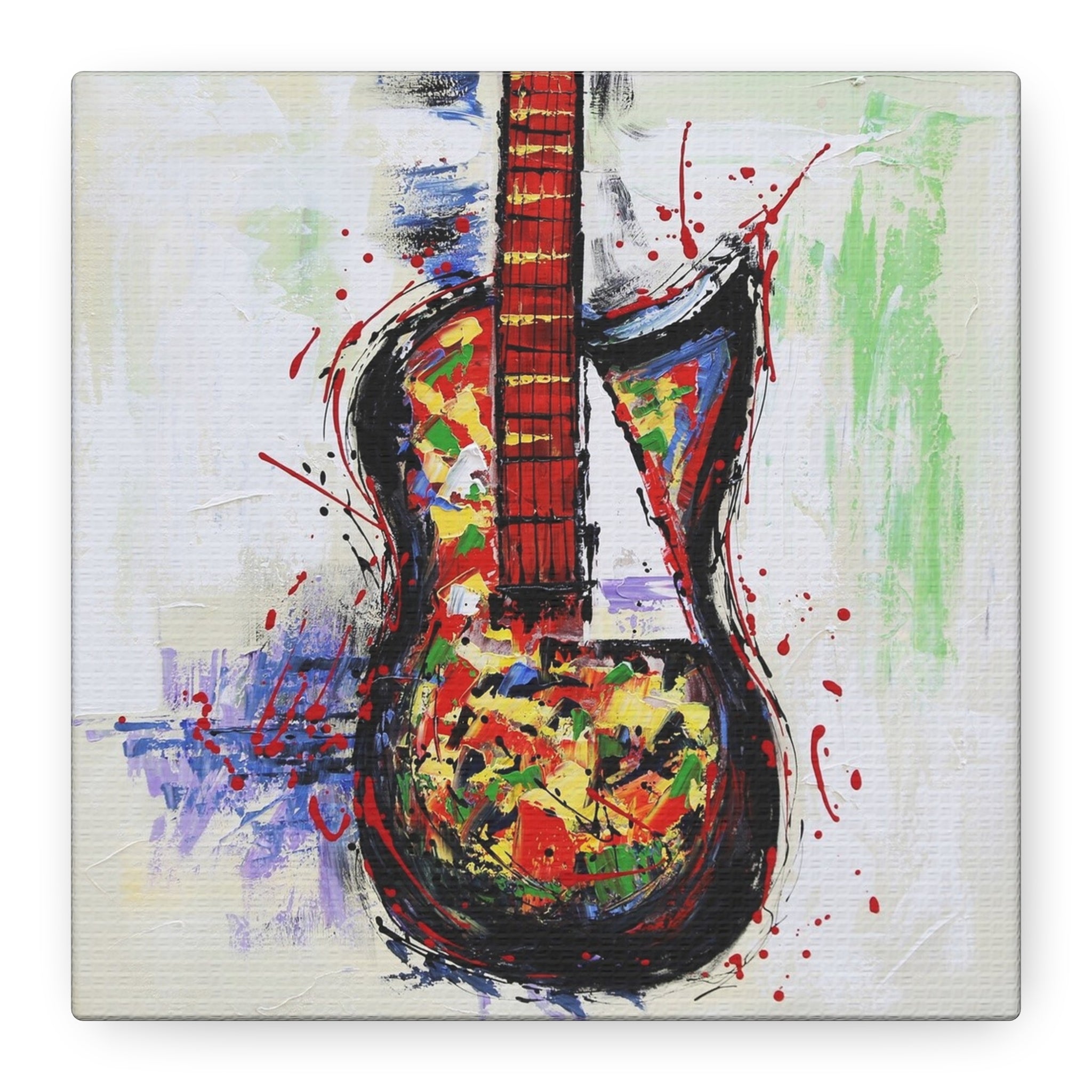 Abstract Colorful Guitar Canvas Art – Stretched Matte Wall Decor 