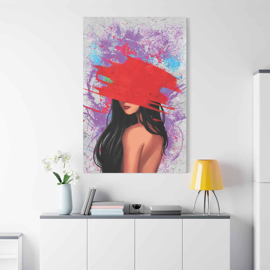 Abstract Red Brushstroke Woman — Matte Stretched Canvas Wall Art 