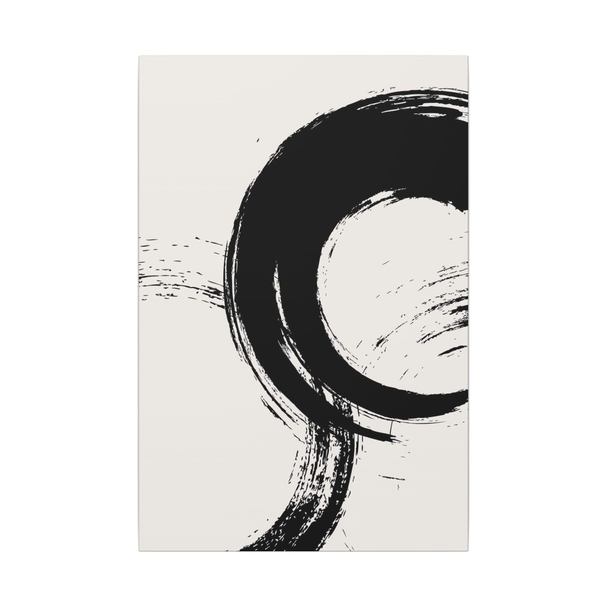 Zen Brushstroke Canvas Wall Art — Minimal Black Circle Abstract 