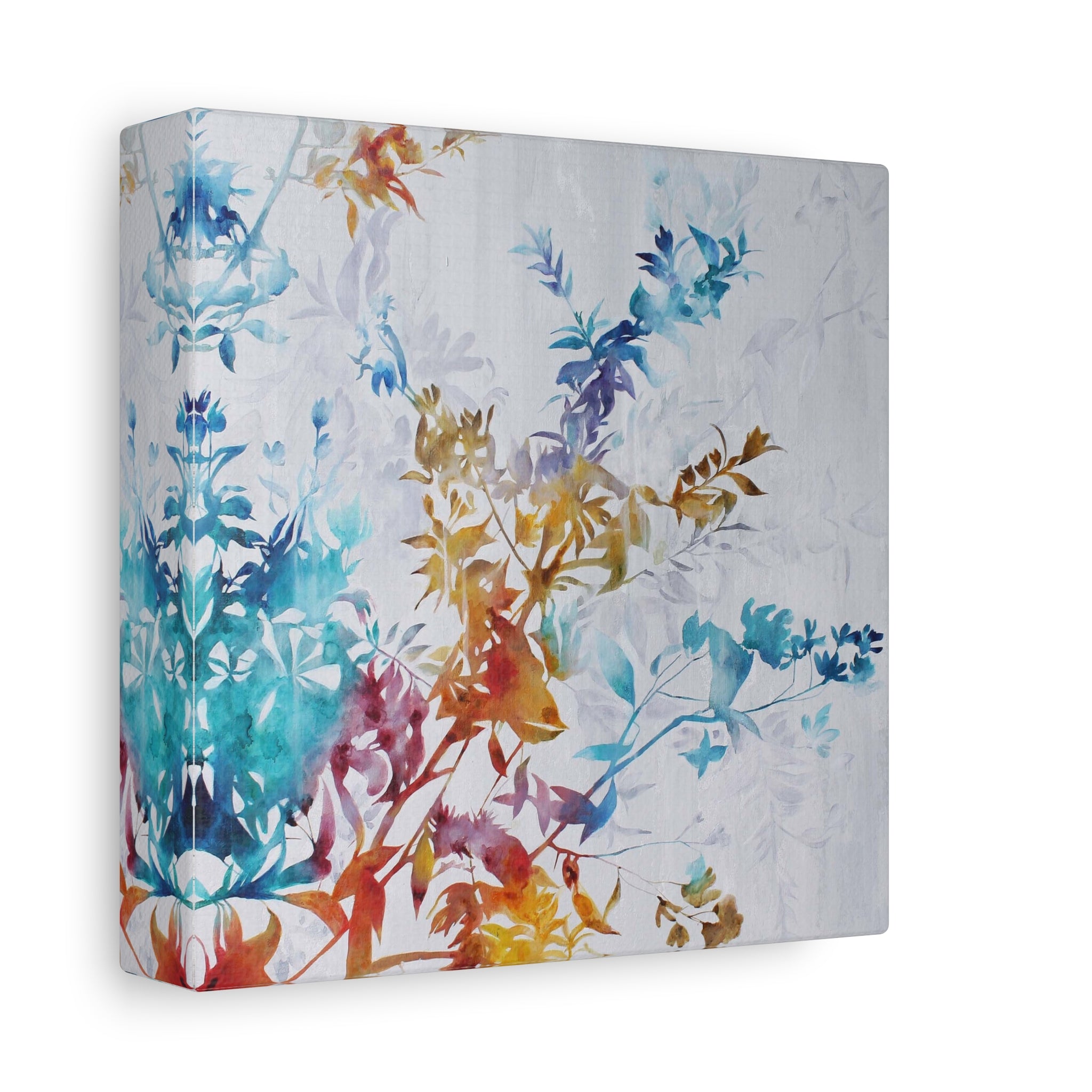Watercolor Floral Canvas Wall Art – Multicolor Botanical Stretched Canvas 