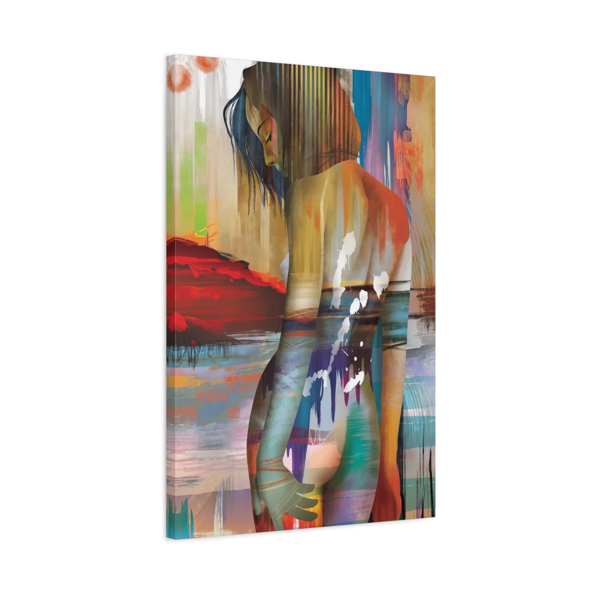 Abstract Figurative Canvas Art – Colorful Woman Matte Stretched Canvas