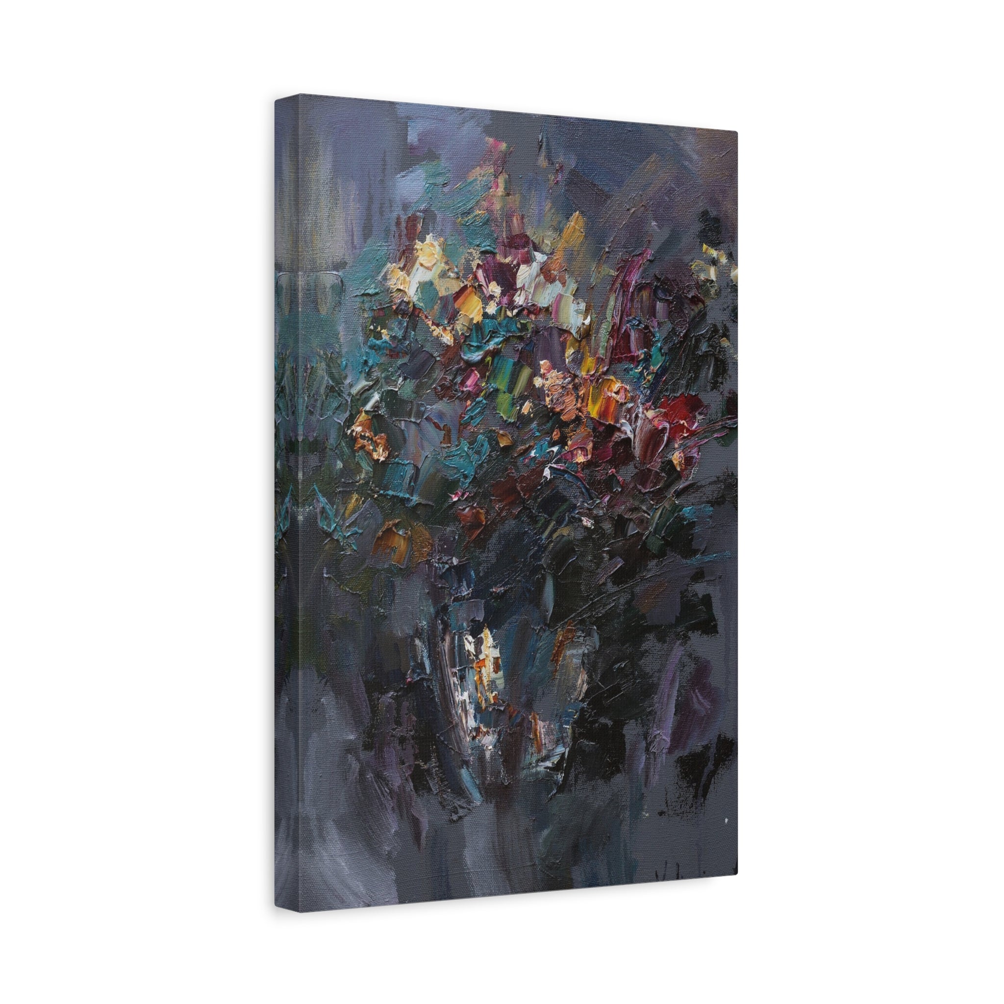 Abstract Floral Canvas Art - Moody Bouquet Matte Stretched Wall Painting 