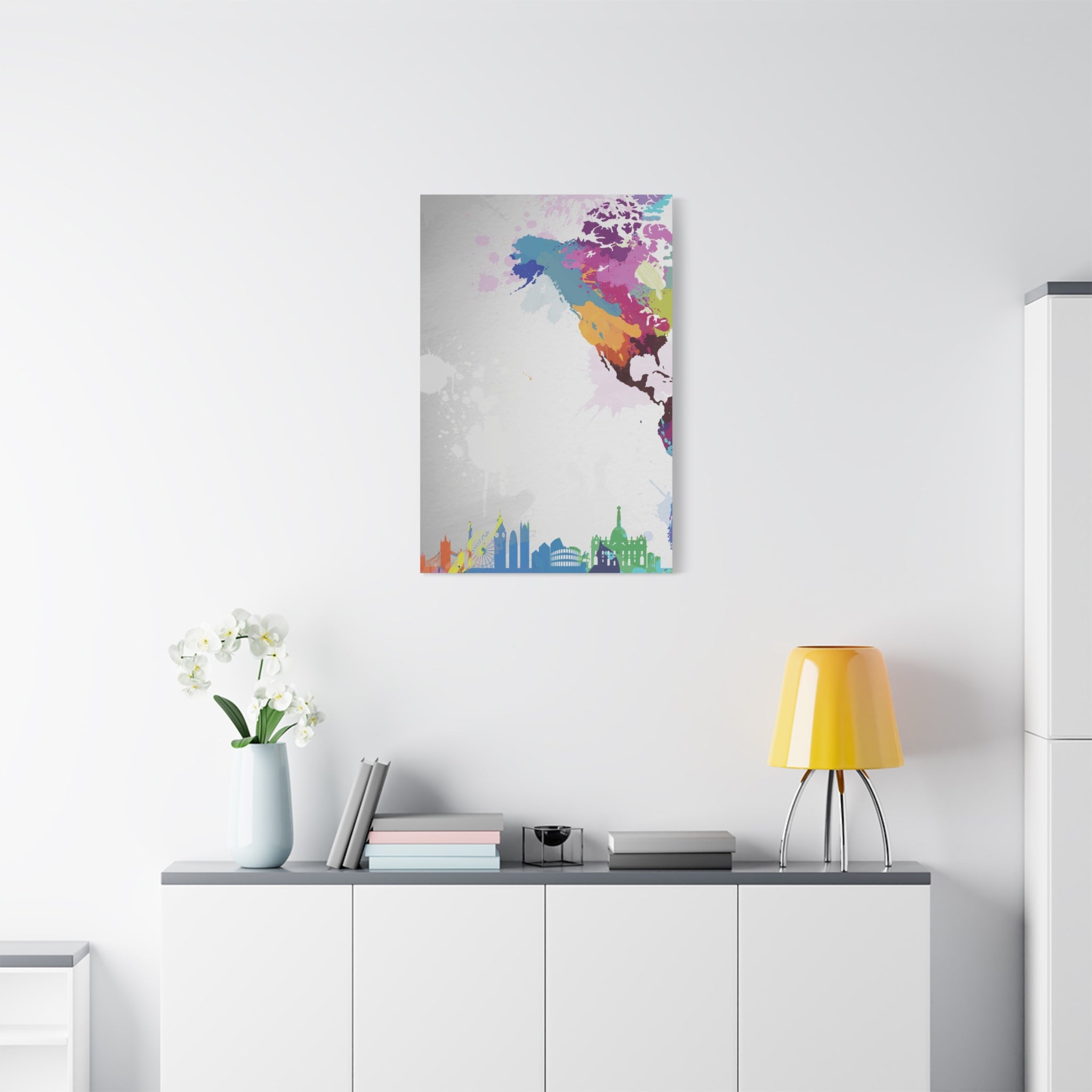 Color Splash World Map Canvas – Modern Stretched Matte Wall Art