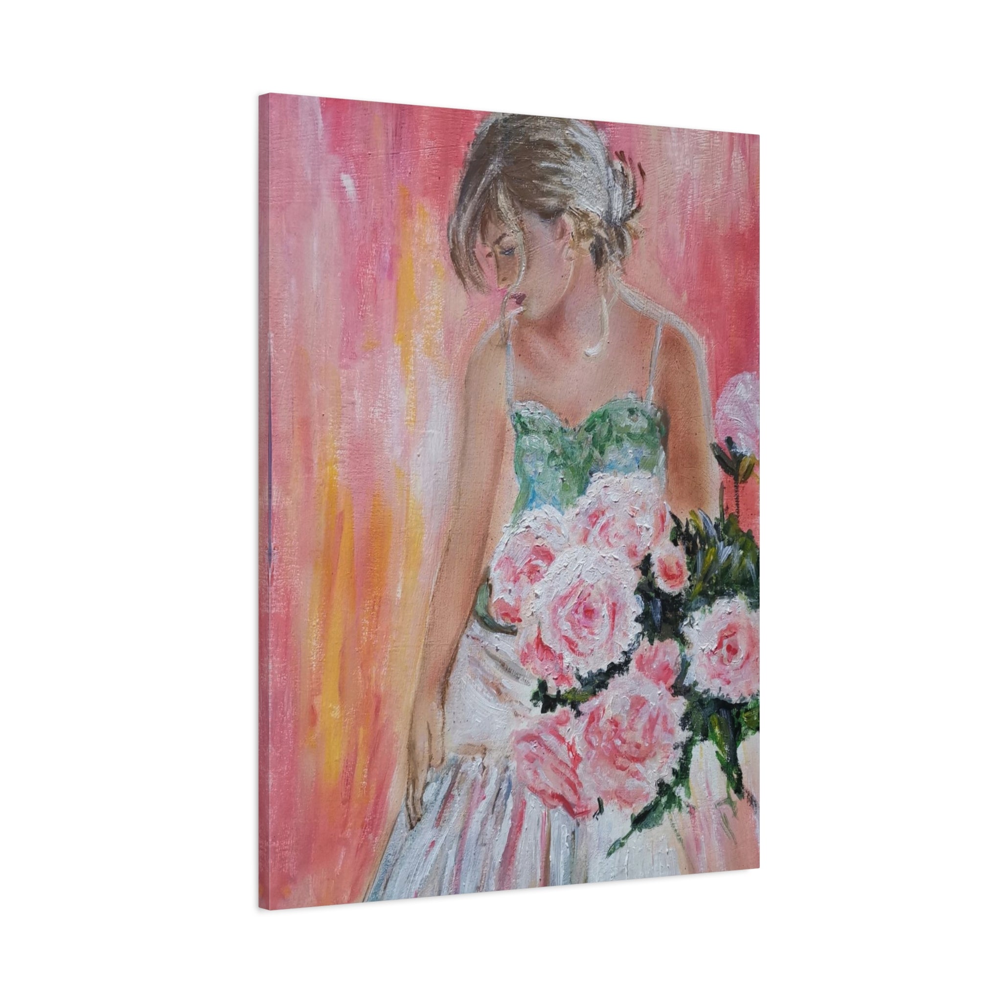Romantic Rose Ballet Canvas Print — Pink Floral Ballerina Wall Art 