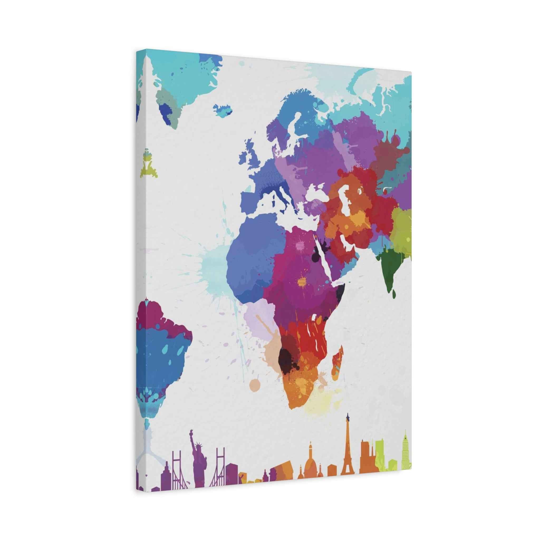 Colorful World Map Canvas Print - Watercolor Travel Map Wall Art for Home Decor - TheKaraHan
