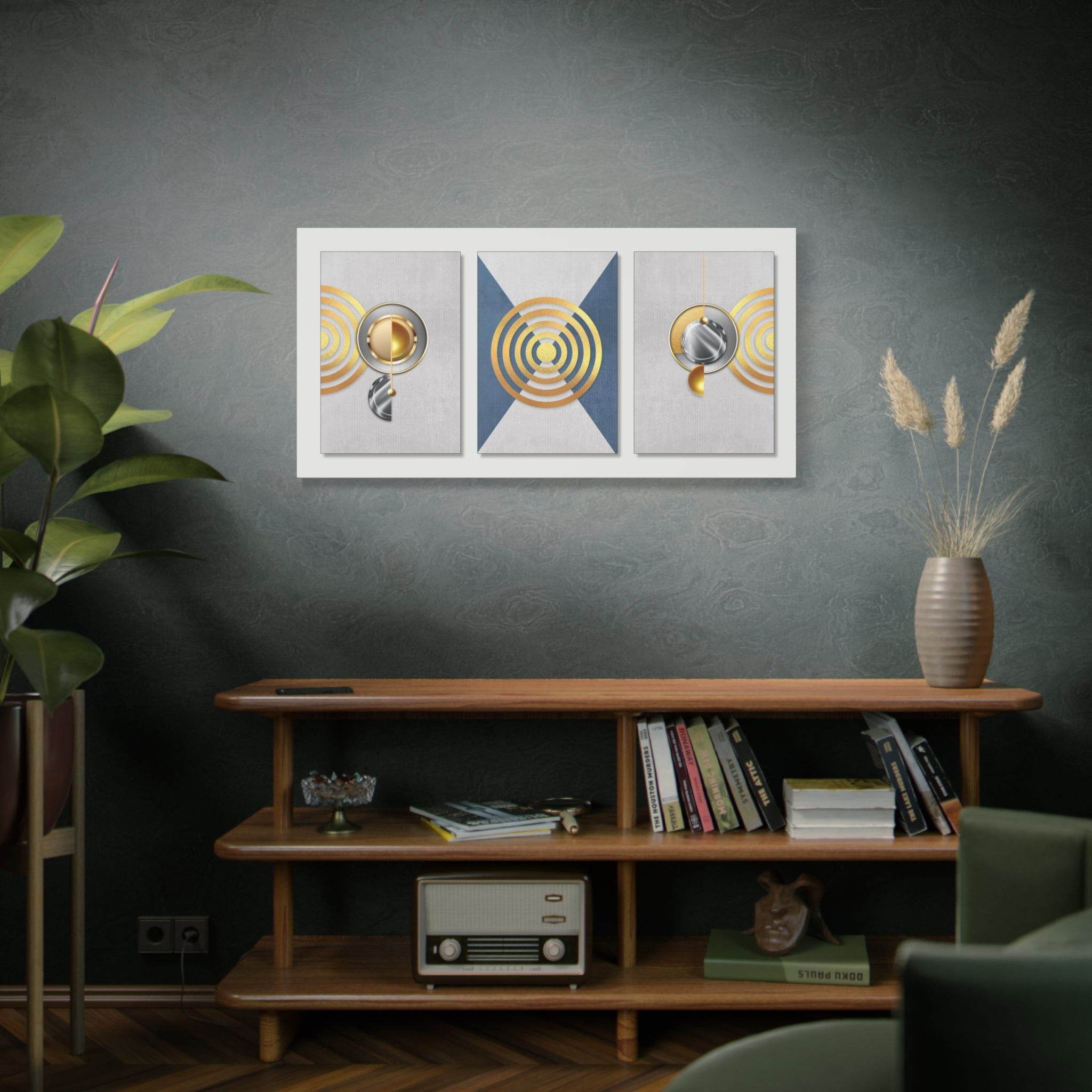Geometric Gold Canvas Art - Elegant Triptych for Modern Decor - TheKaraHan