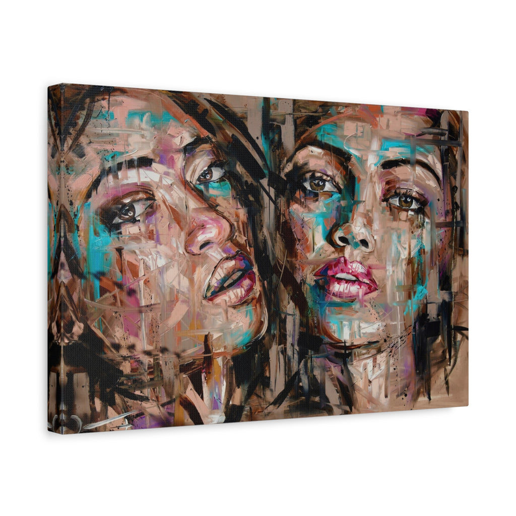 Abstract Dual Portrait Matte Canvas Wall Art — Contemporary Female Faces, Stretched 1.25" 