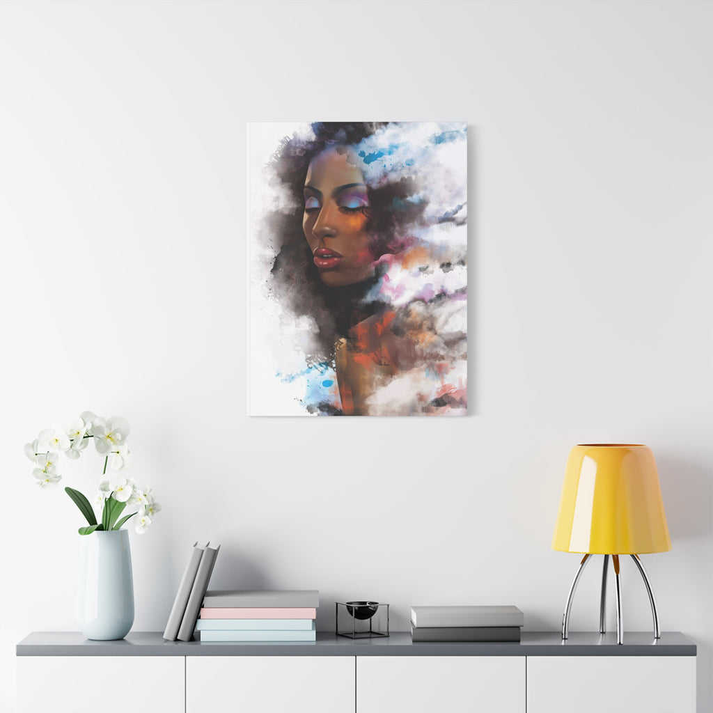 Abstract Portrait Canvas Wall Art — Colorful Afrocentric Woman Matte Stretched Canvas