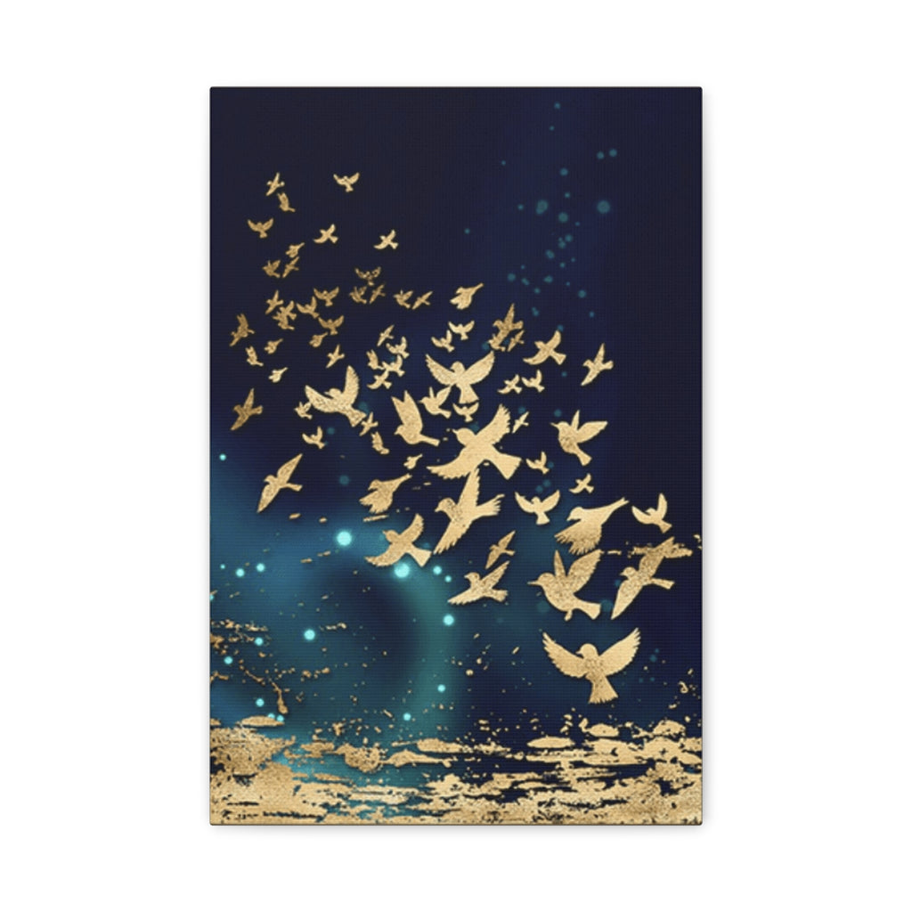 Gold Doves Canvas Print — Navy Matte Stretched Wall Art