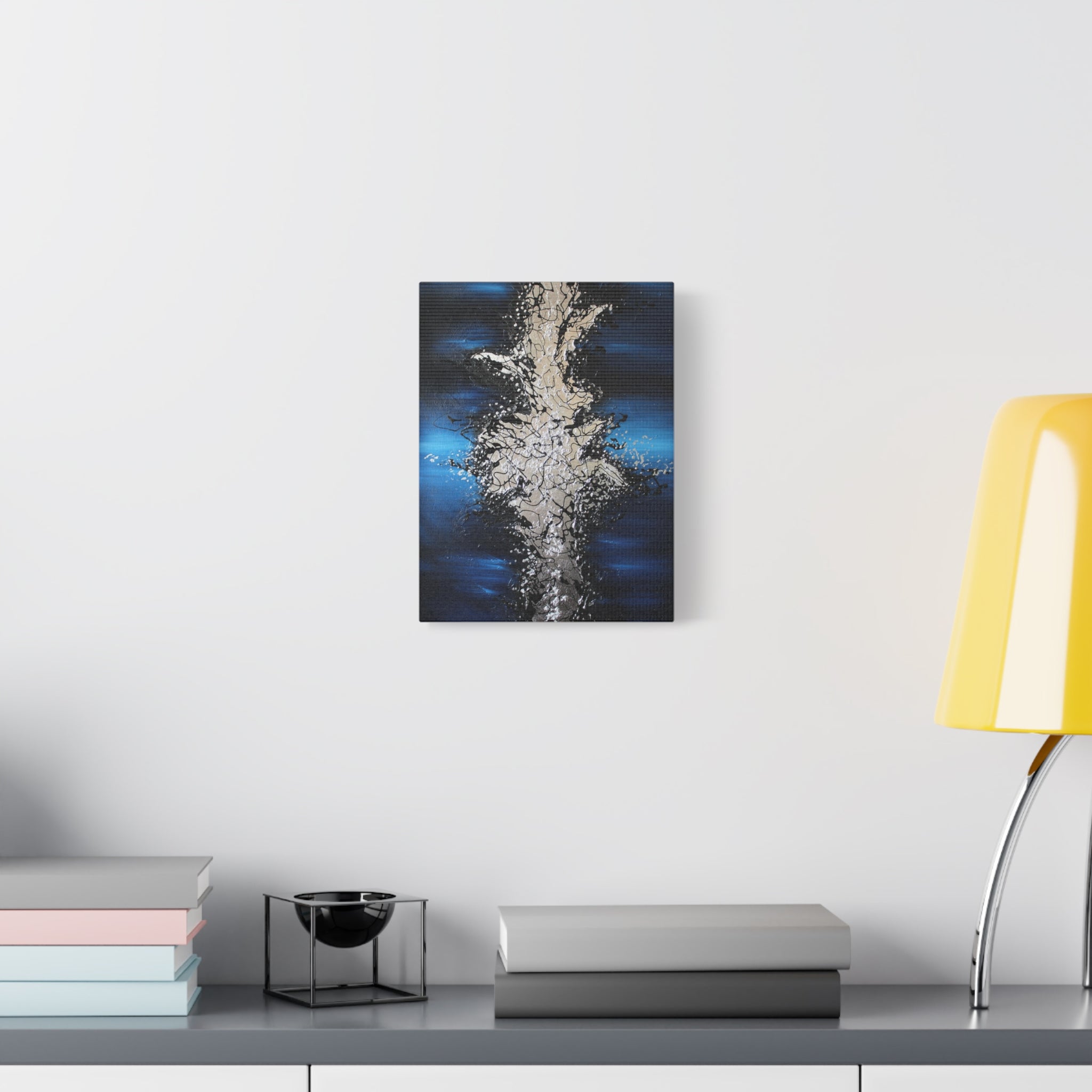 Abstract Oceanic Burst Canvas Print — Blue & Silver Matte Stretched Wall Art