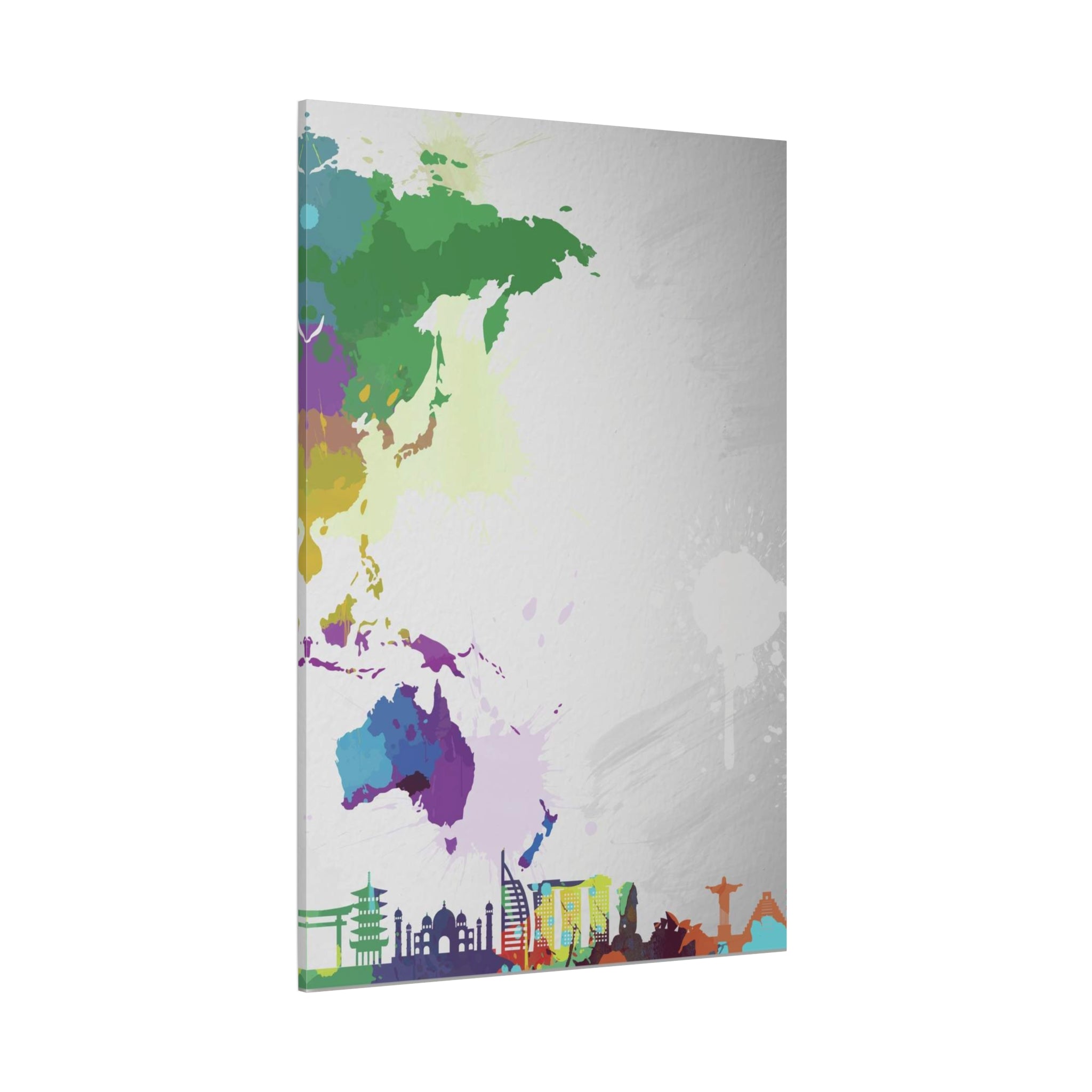 World Map Silhouette Canvas – Colorful Travel Skyline Wall Art