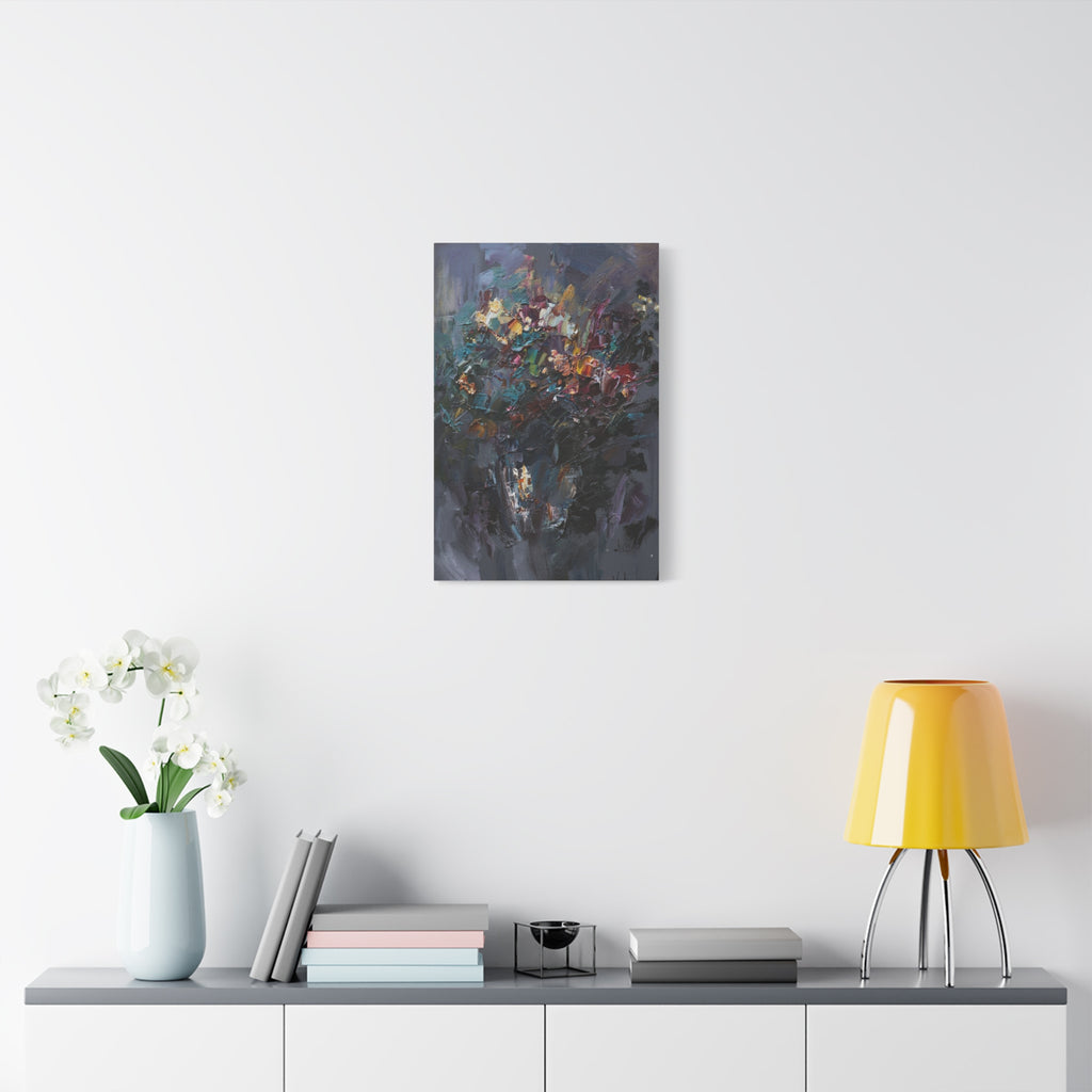 Abstract Floral Canvas Art - Moody Bouquet Matte Stretched Wall Painting 