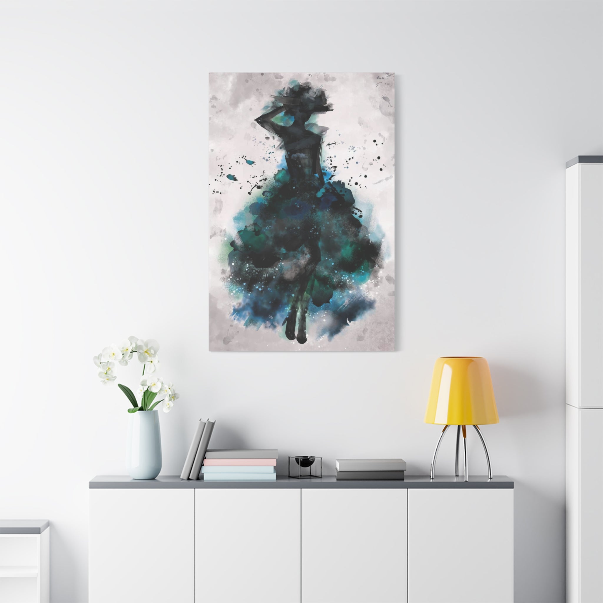 Teal Watercolor Ballerina Matte Canvas Print 