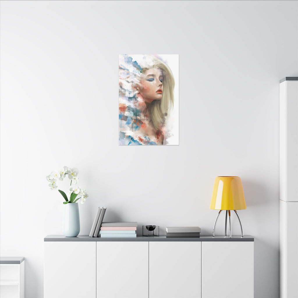 Watercolor Portrait Canvas — Dreamy Female Face Wall Art, Matte Stretched Print