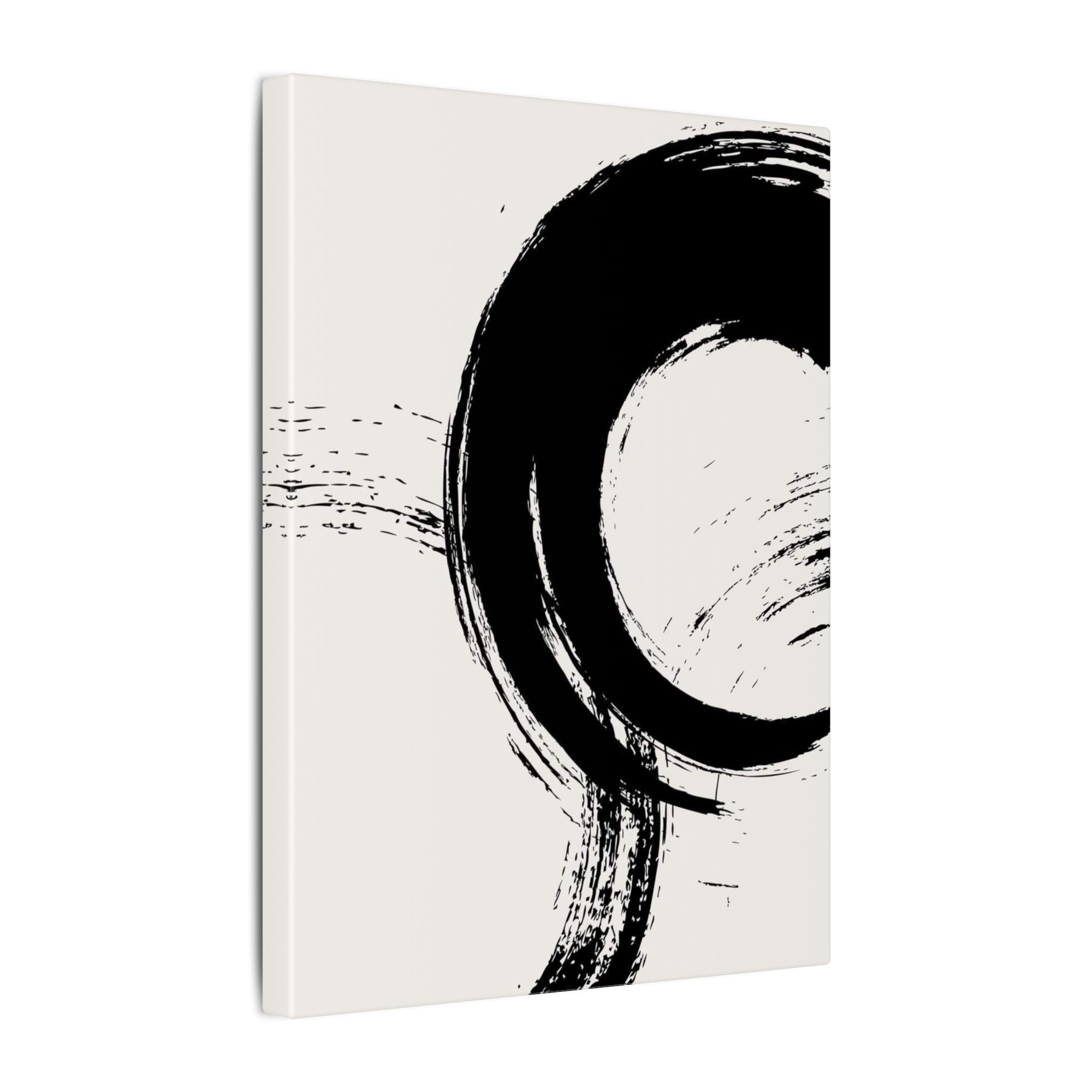Zen Brushstroke Canvas Wall Art — Minimal Black Circle Abstract 