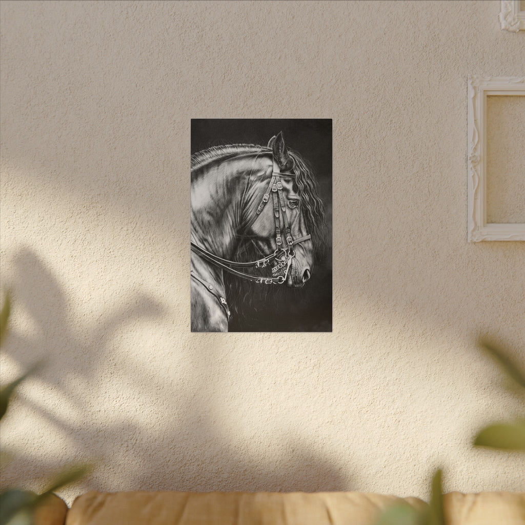 Black & White Horse Portrait Canvas — Matte Stretched Wall Art