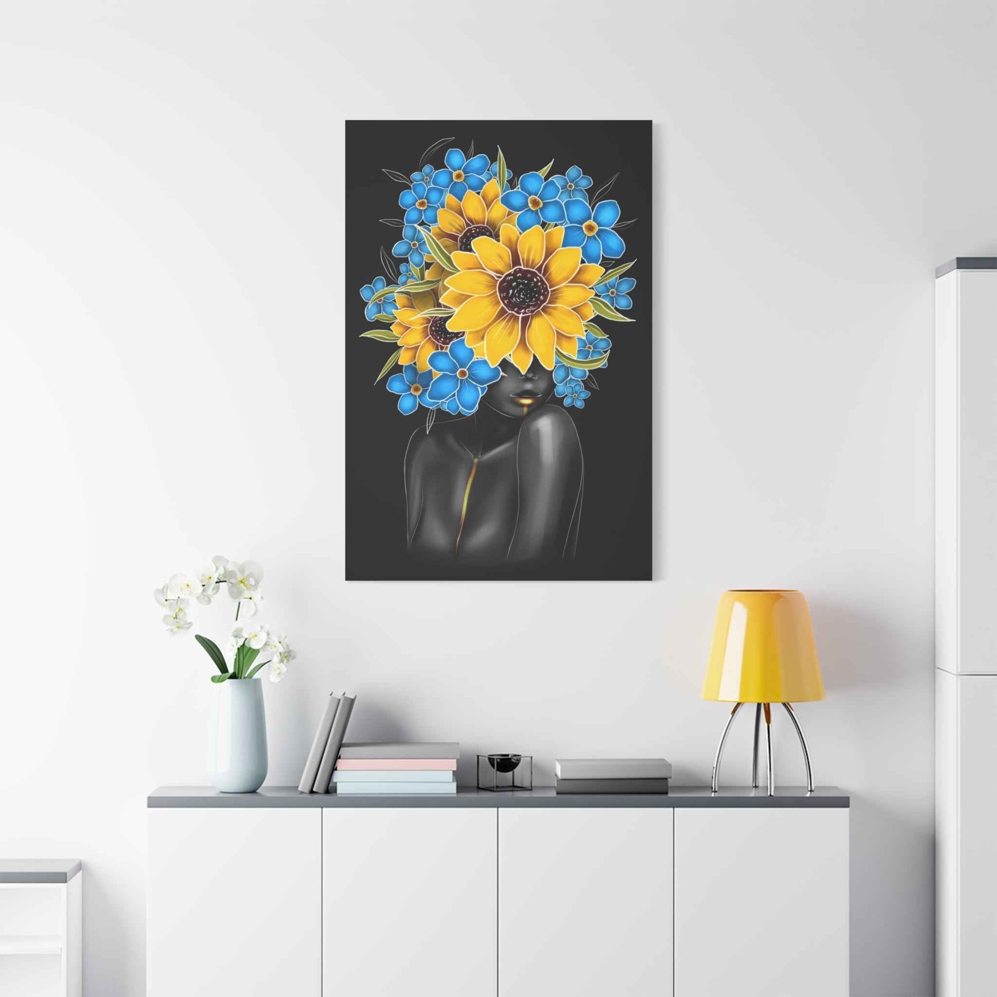Blue & Yellow Floral Woman Wall Art