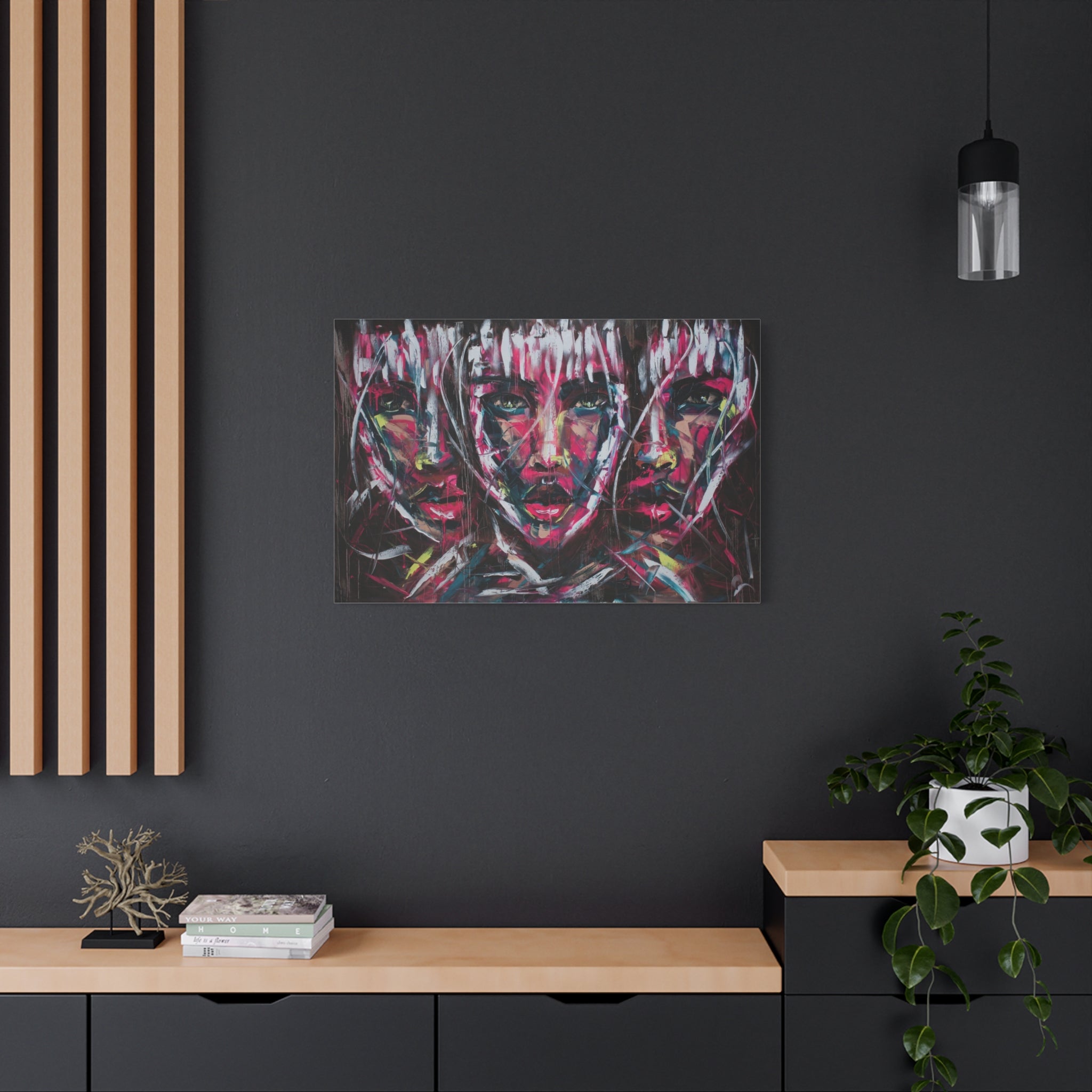 Abstract Triple Portrait Matte Canvas Wall Art — Vibrant Expressionist Faces, Stretched 1.25" 