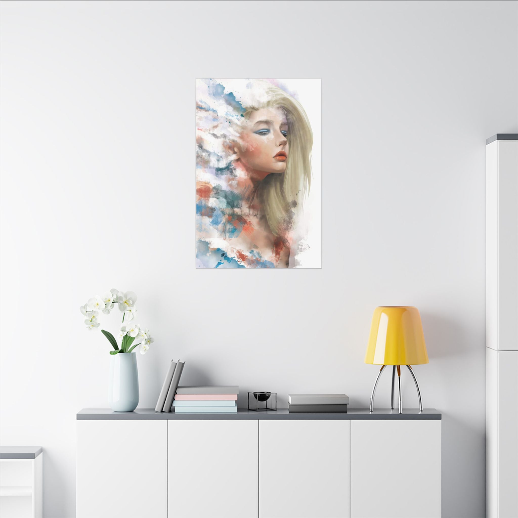 Watercolor Portrait Canvas — Dreamy Female Face Wall Art, Matte Stretched Print