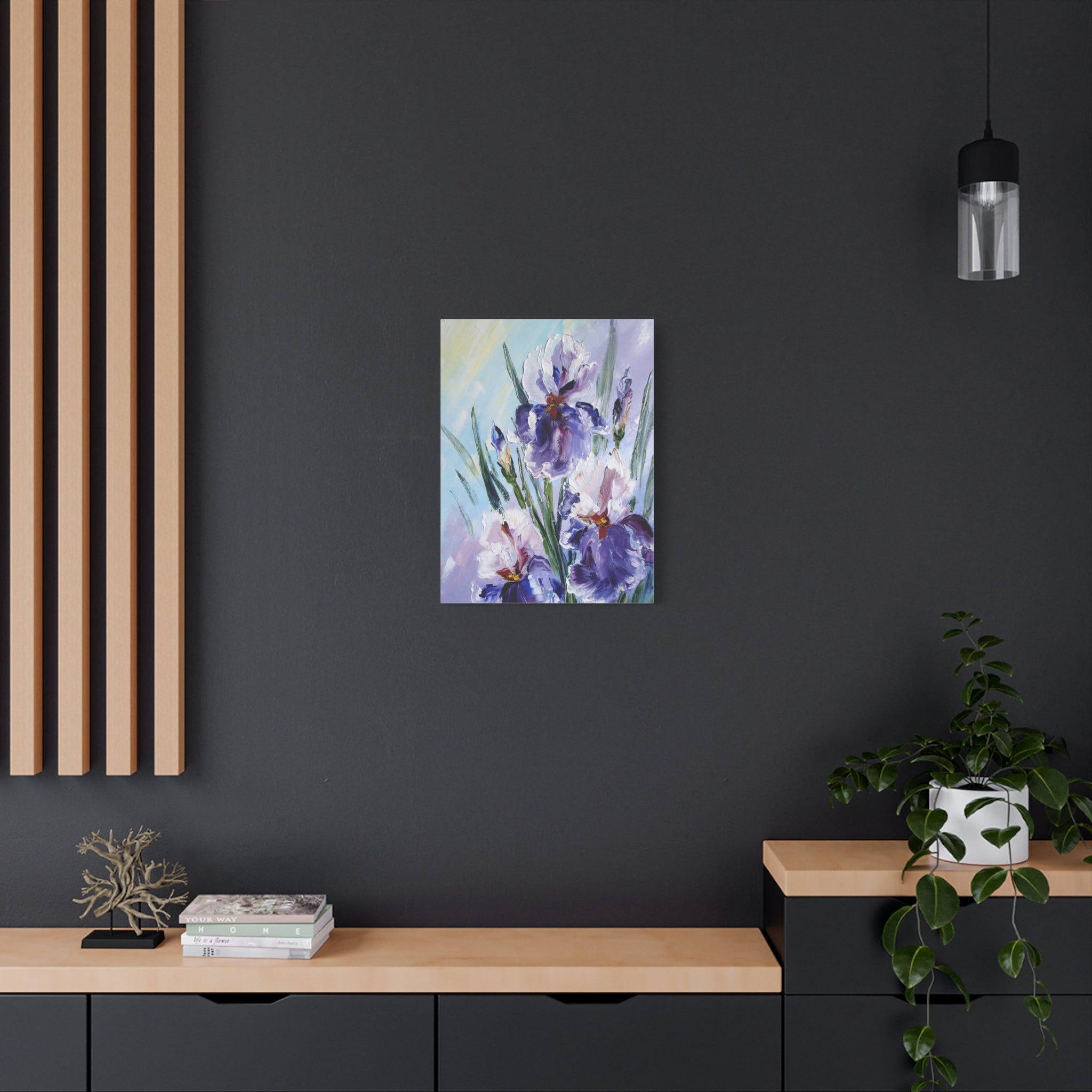 Purple Iris Floral Canvas Art — Stretched Matte Wall Painting