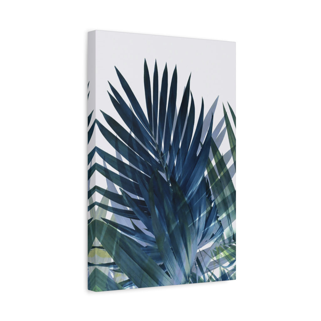Tropical Palm Canvas Wall Art — Blue Green Botanical Matte Stretched Canvas