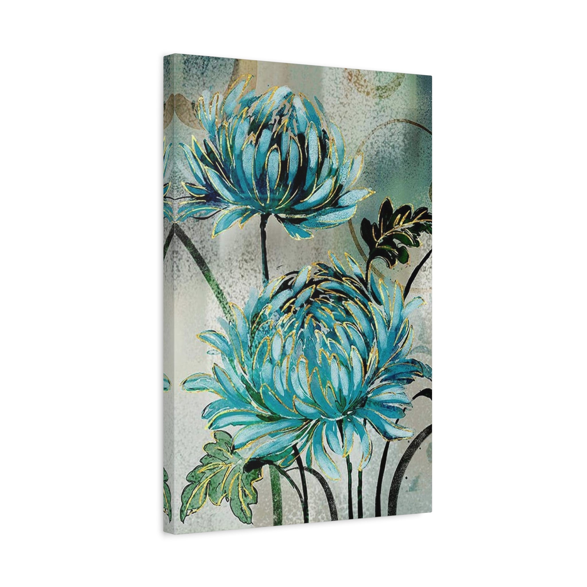Blue Chrysanthemum Canvas Wall Art – Matte Stretched Floral Print