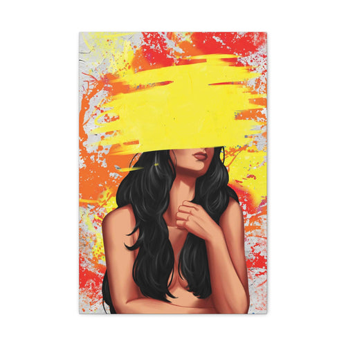 Abstract Femme Nude Canvas Art – Yellow Paint Stroke Portrait