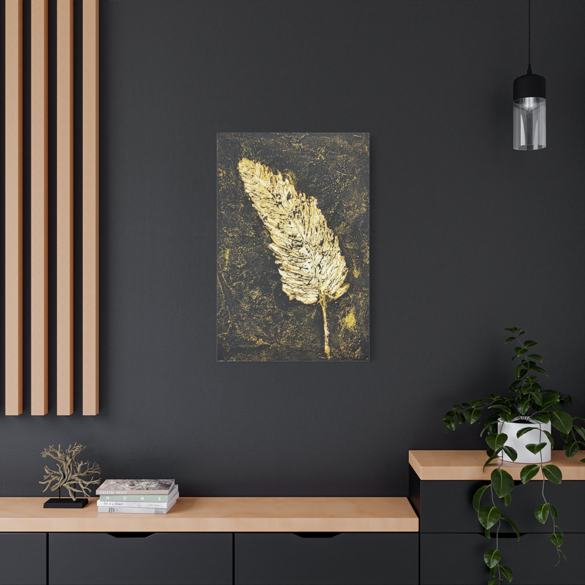 Gold Feather Canvas Wall Art – Matte Stretched 1.25" 
