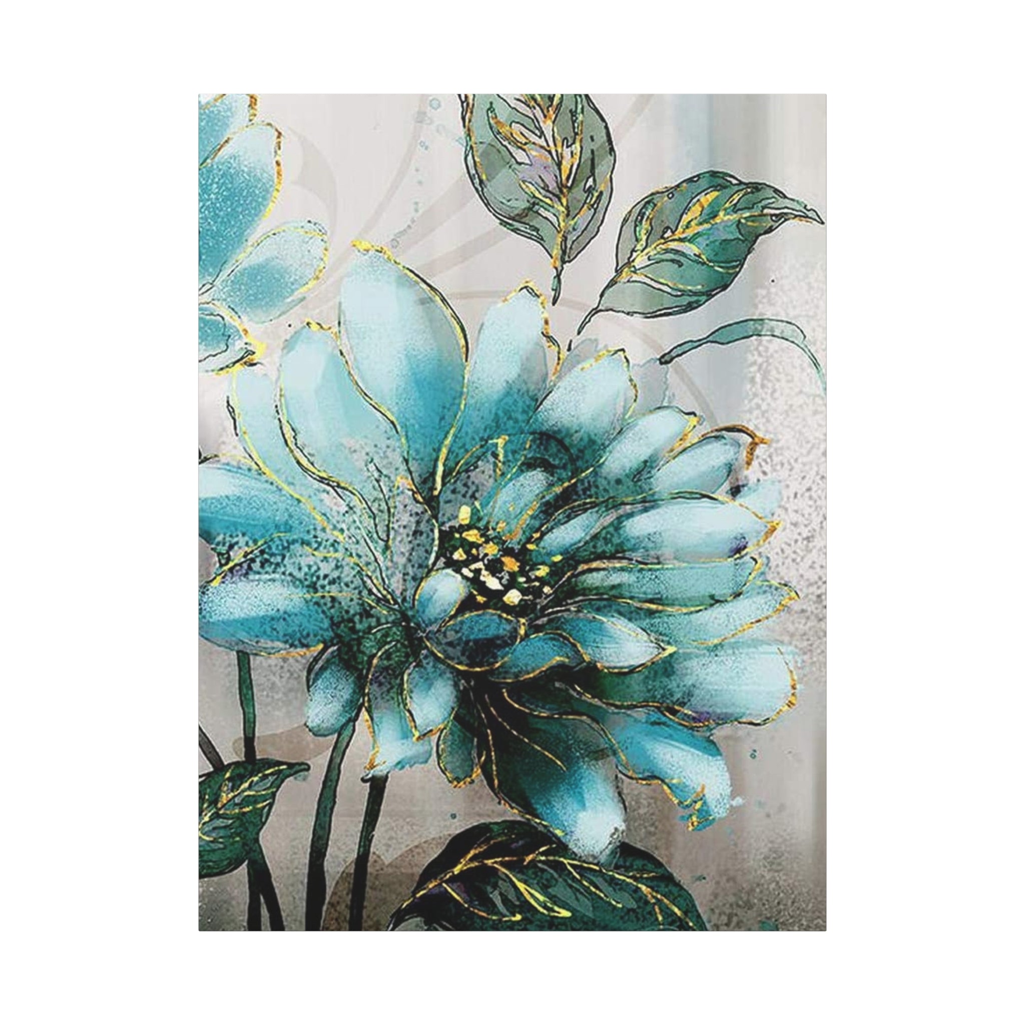 Teal Floral Canvas Print — Matte Stretched Wall Art 