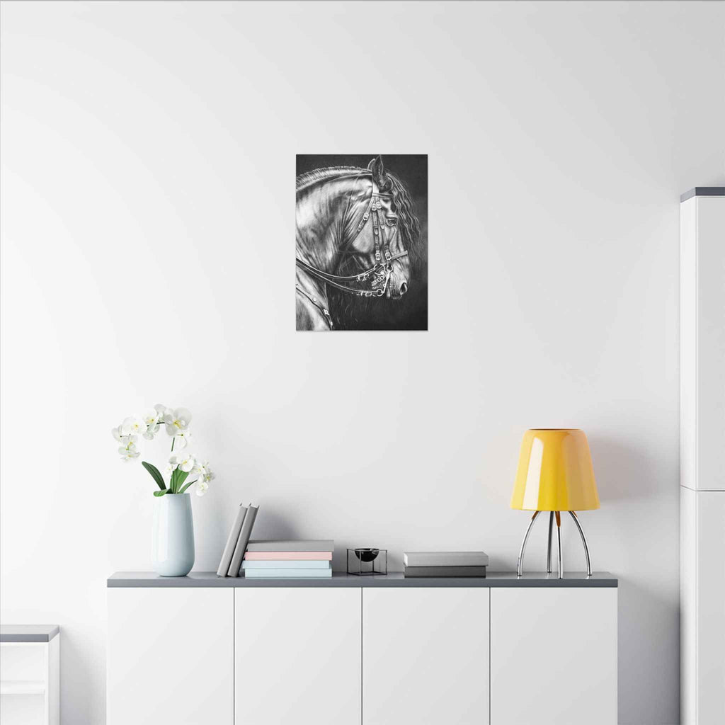 Black and White Horse Portrait Canvas - Matte Stretched Wall Decor - TheKaraHan