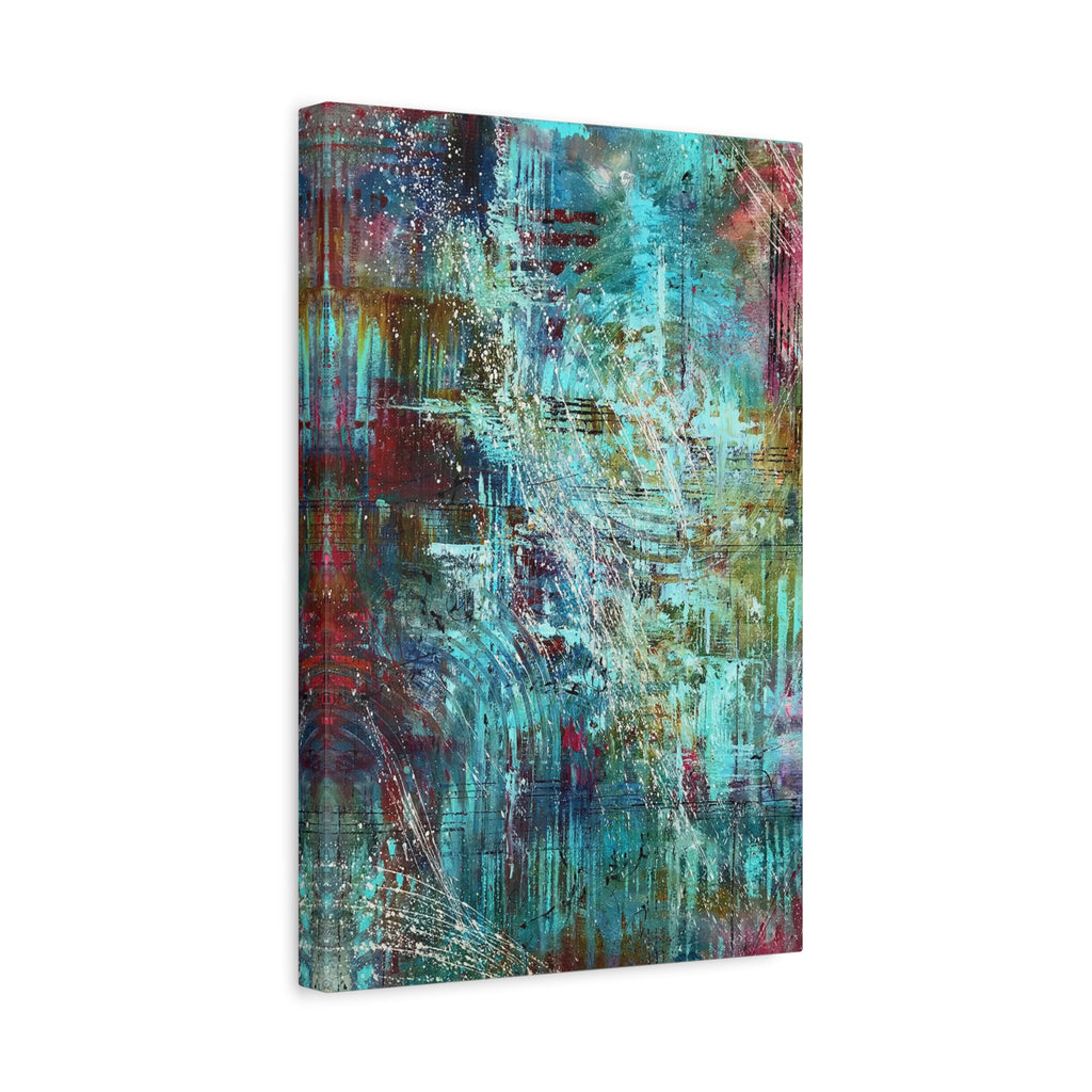 Abstract Teal & Gold Matte Canvas Art - Stretched Wall Decor