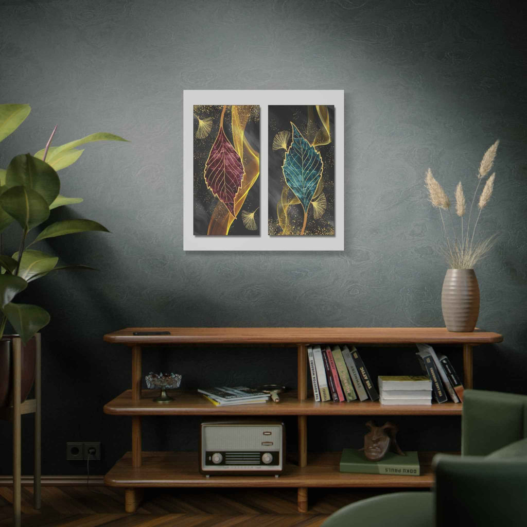 Gold Botanical Leaf Wall Art Set – Luxury Abstract Canvas Decor