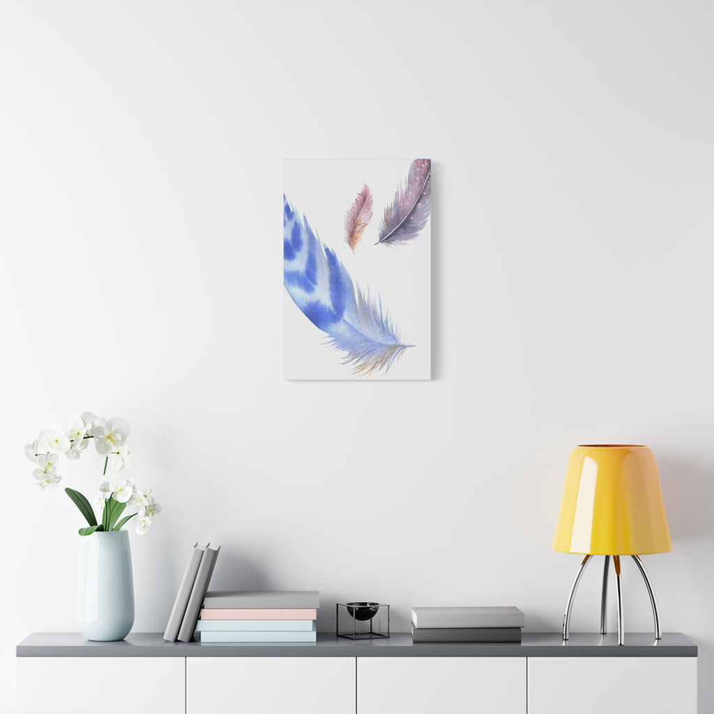 Watercolor Feather Canvas Print – Blue & Pastel Feather Wall Art